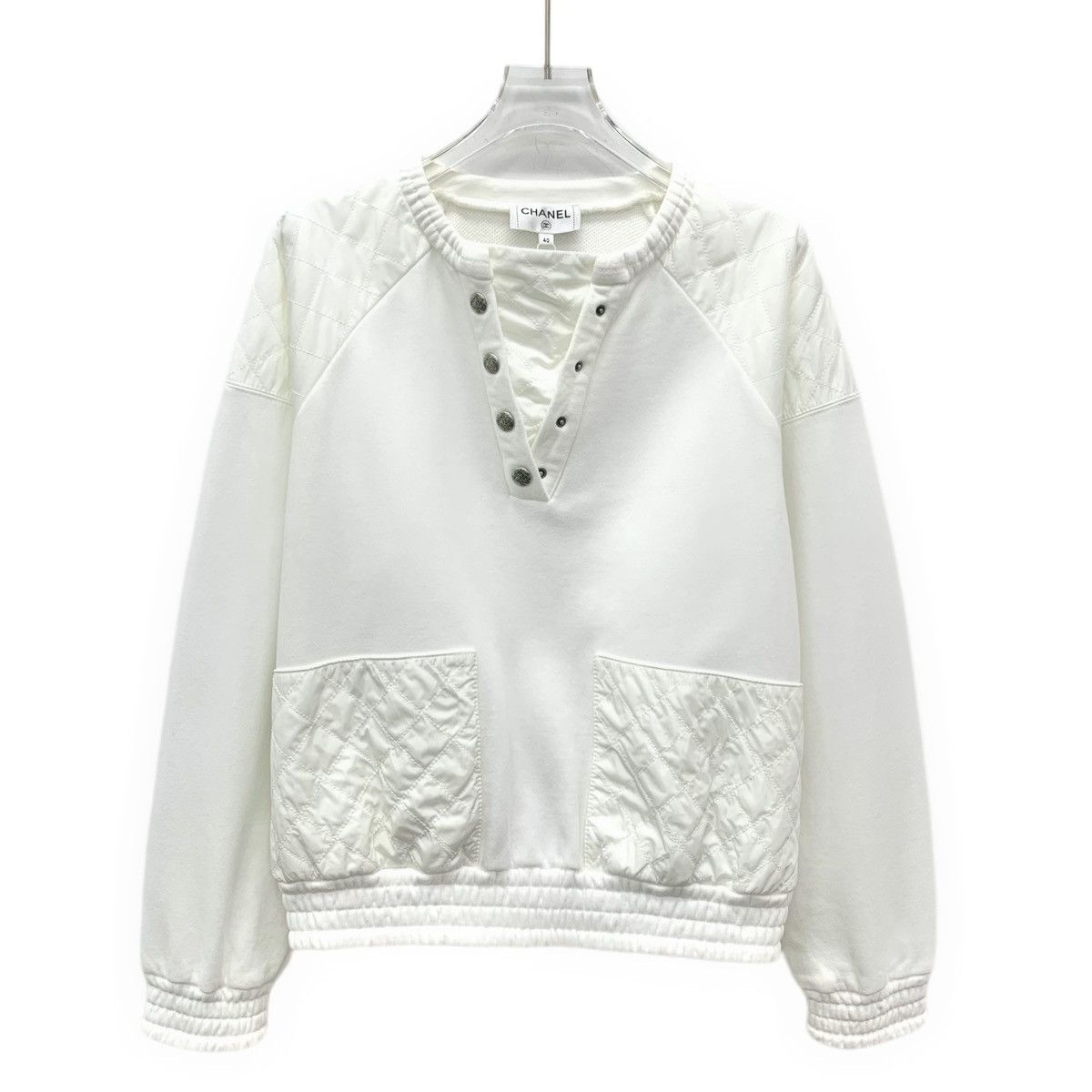 Chanel Chanel White Quilted Panel Long Sleeve Sweatshirt K26WX Size M / US 6-8 / IT 42-44 - 1 Thumbnail