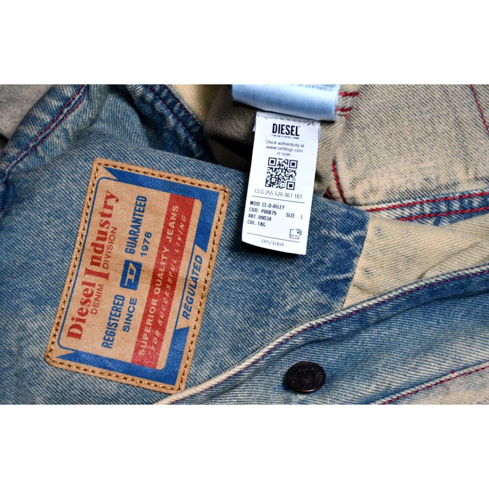 Diesel DIESEL C-L-D-Riley Marbled Trucker Denim Jacket Men's L Casual Cotton Denim Jacket Blue 100% Cotton Regular Size L Mens Size US L / EU 52-54 / 3 - 7 Thumbnail