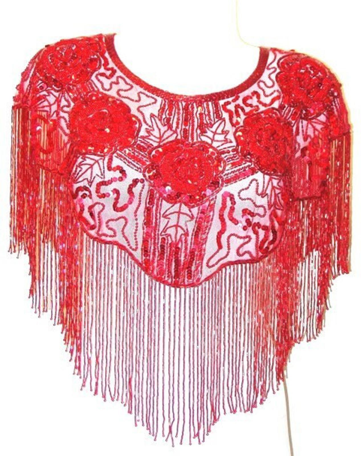 Designer Sequin Shawl/Wrap with Fringes RED Size ONE SIZE - 1 Preview