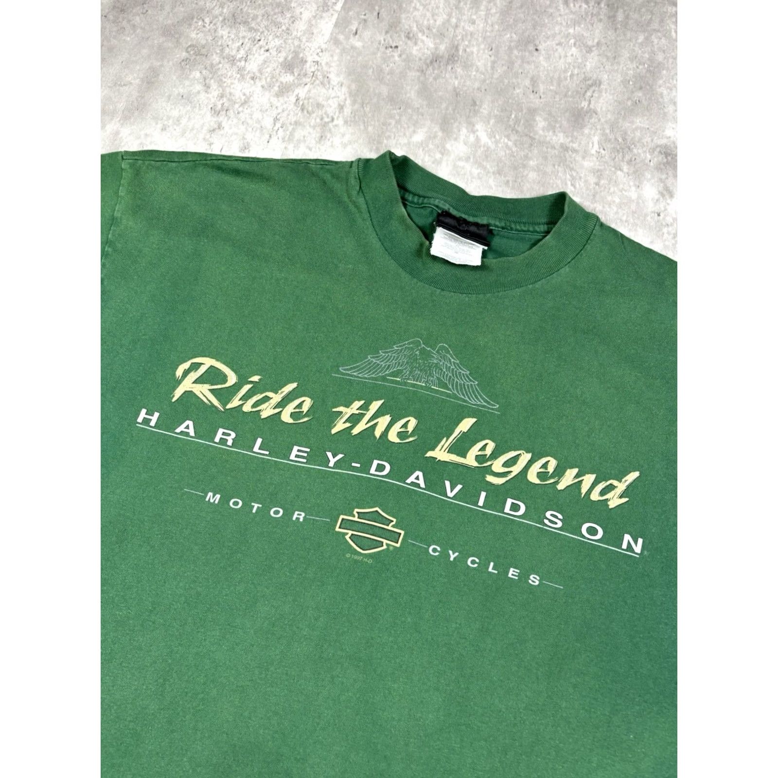 Harley Davidson VINTAGE Harley-Davidson T-Shirt Graphic Print 90s Biker Ride The Legend Crew Neck XL Green Men Short Sleeve Regular Size US XL / EU 56 / 4 - 4 Thumbnail