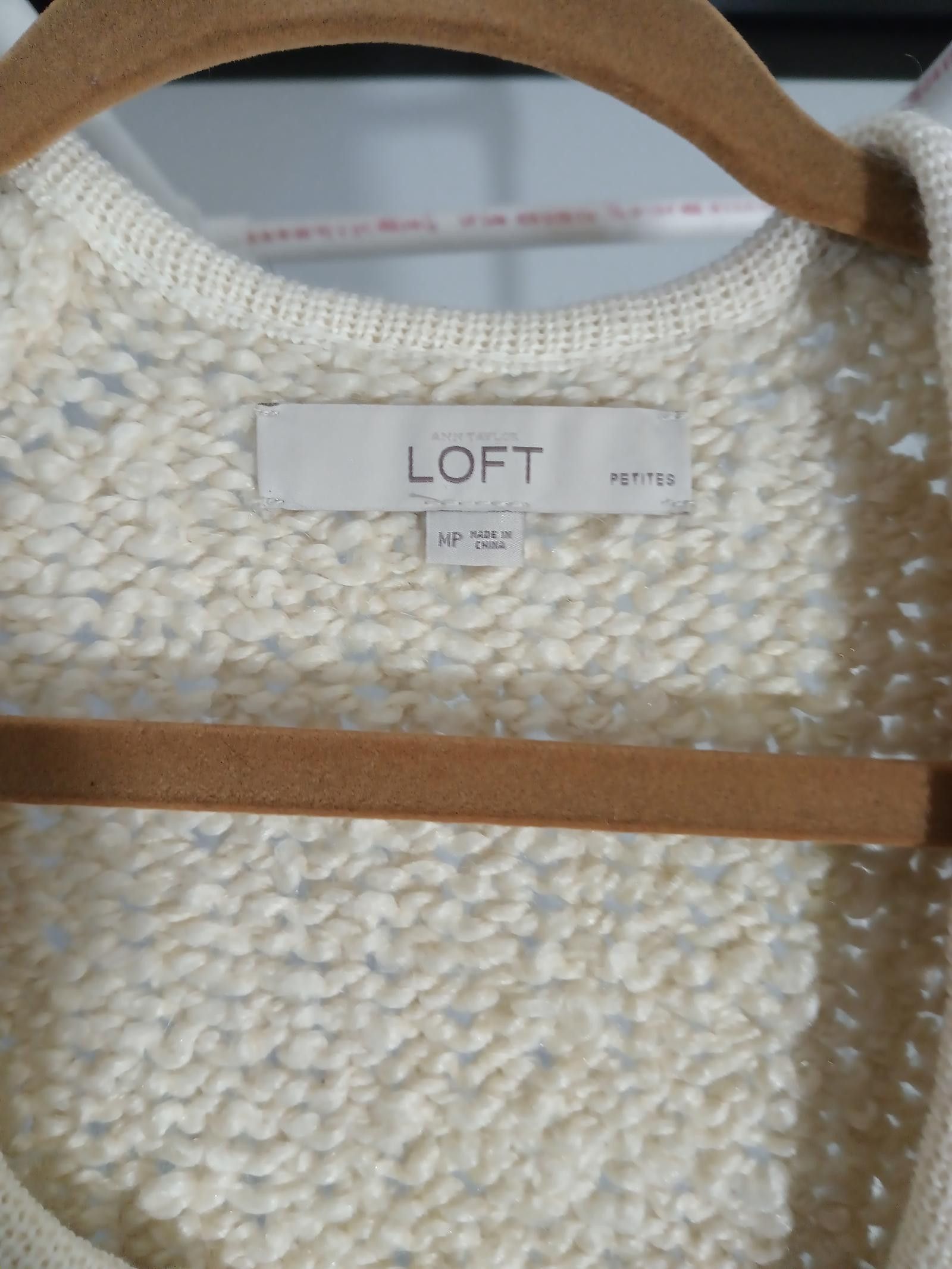 Designer LOFT Cream Chunky Knit Cardigan - Petite Size M / US 6-8 / IT 42-44 - 2 Thumbnail