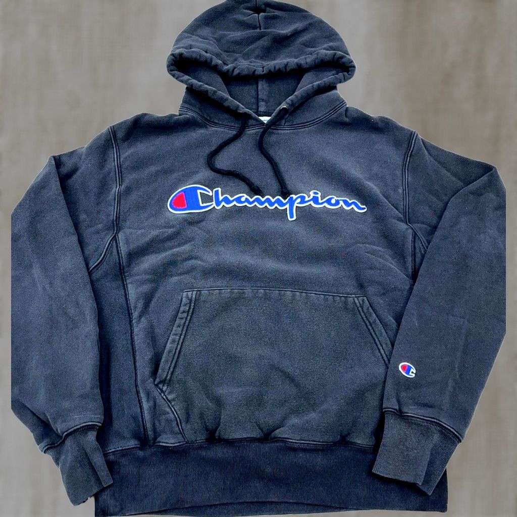Champion Champion Reverse Weave Hoodie Men M Black Faded Retro Graphic Logo Pockets All Seasons Pullover Sweatshirt Size US M / EU 48-50 / 2 - 1 Thumbnail