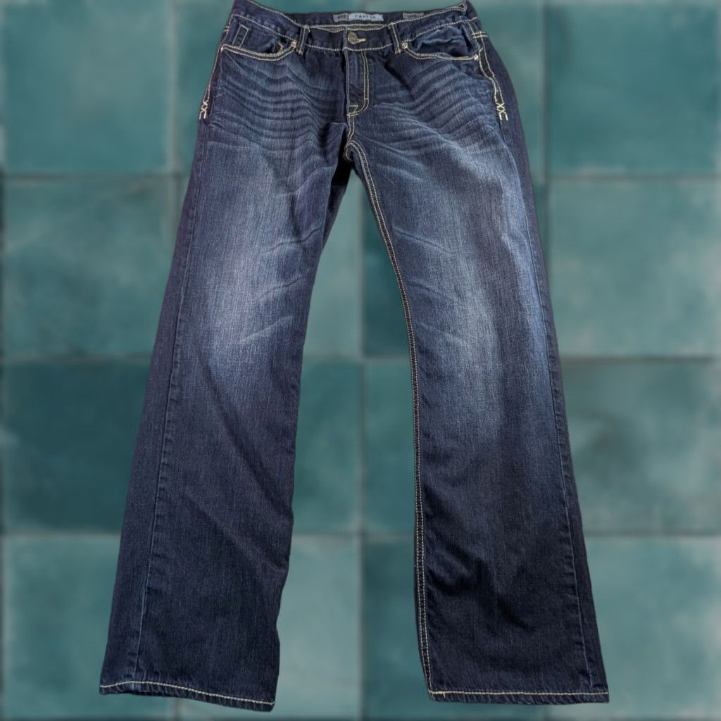 Vintage BKE Carter Jeans Men's 36L Cotton Blend Stretch Denim Straight Blue 5-Pocket Logo Buckle Bke Modern Fit Regular Jeans Mens Size US 36 / EU 52 - 1 Thumbnail