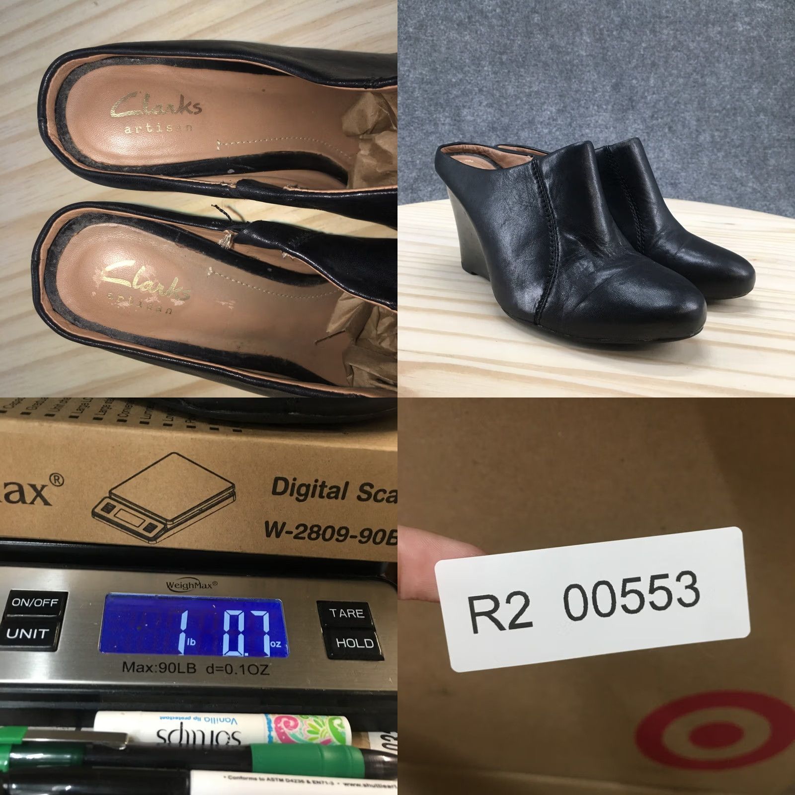 Clarks Clarks Artisan Sandal Womens 6.5M Santee Charm Slip On Wedge Mule Black Leather Size US 7 / IT 37 - 10 Thumbnail