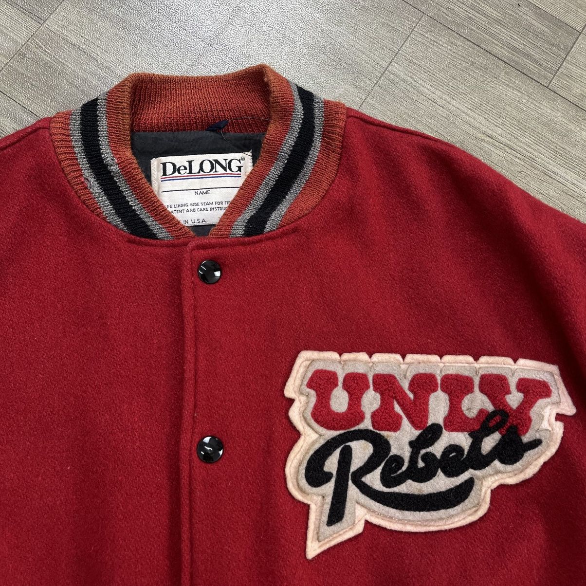 Vintage 1990s Delong UNLV Runnin Rebels Wool Leather Varsity Jacket Size US L / EU 52-54 / 3 - 11 Thumbnail