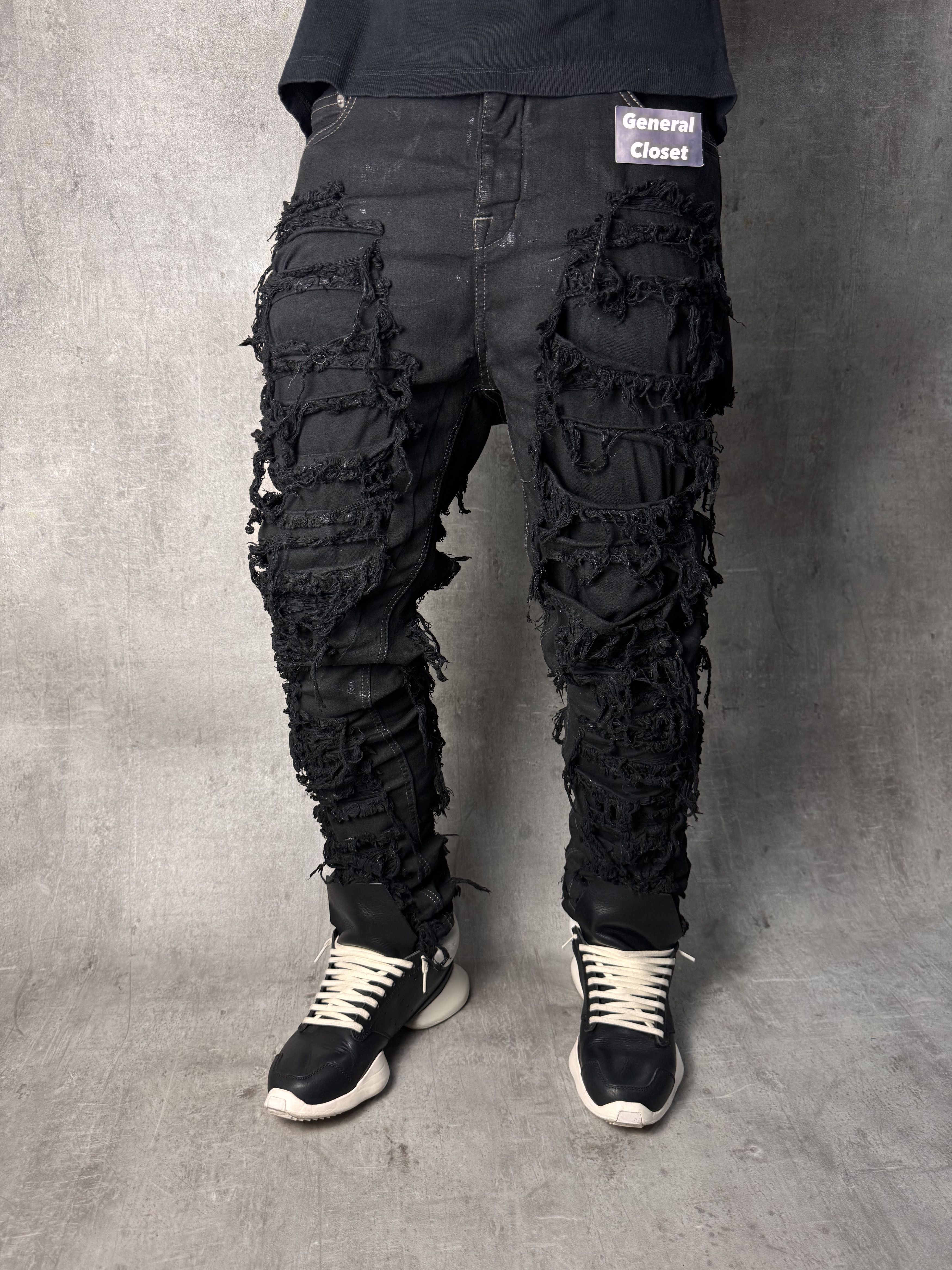 Rick Owens RICK OWENS DRKSHDW Slashed Detroit Cut Jeans in Black Size US 32 / EU 48 - 2 Thumbnail