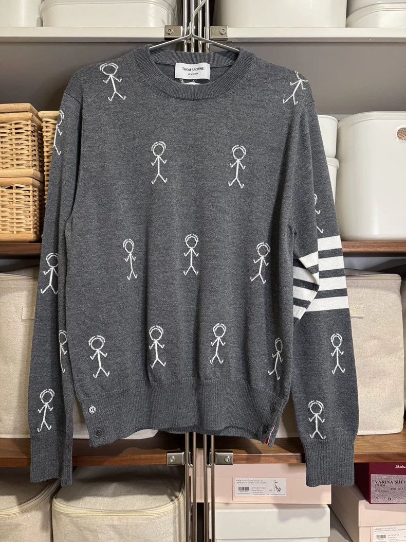 Thom Browne Thom Browne Gray wool matchstick pattern knit sweater Size US M / EU 48-50 / 2 - 1 Thumbnail