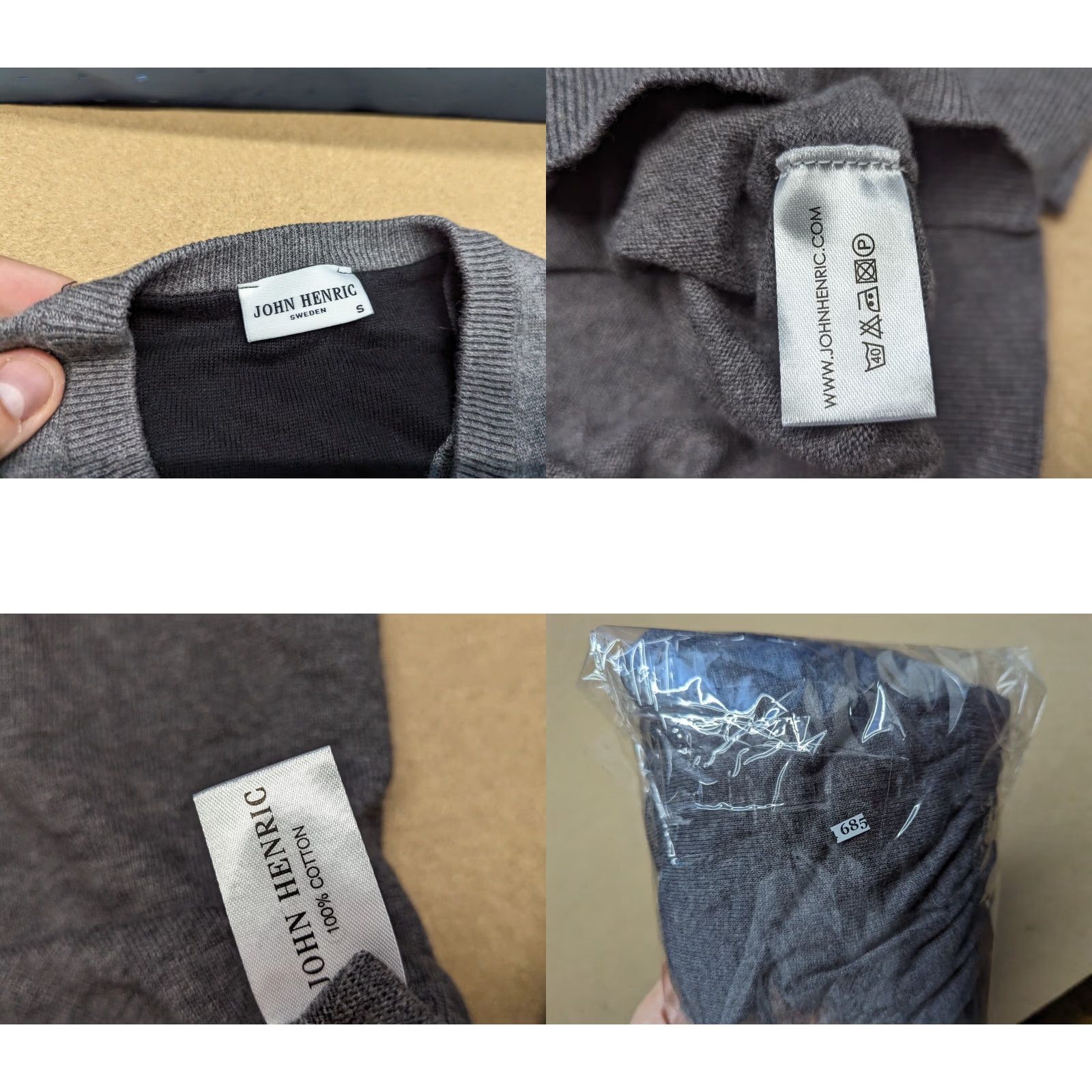 Vintage John Henric Mens Pullover Gray Small Elbow Patch Cotton Crewneck Knitted Size US S / EU 44-46 / 1 - 8 Thumbnail