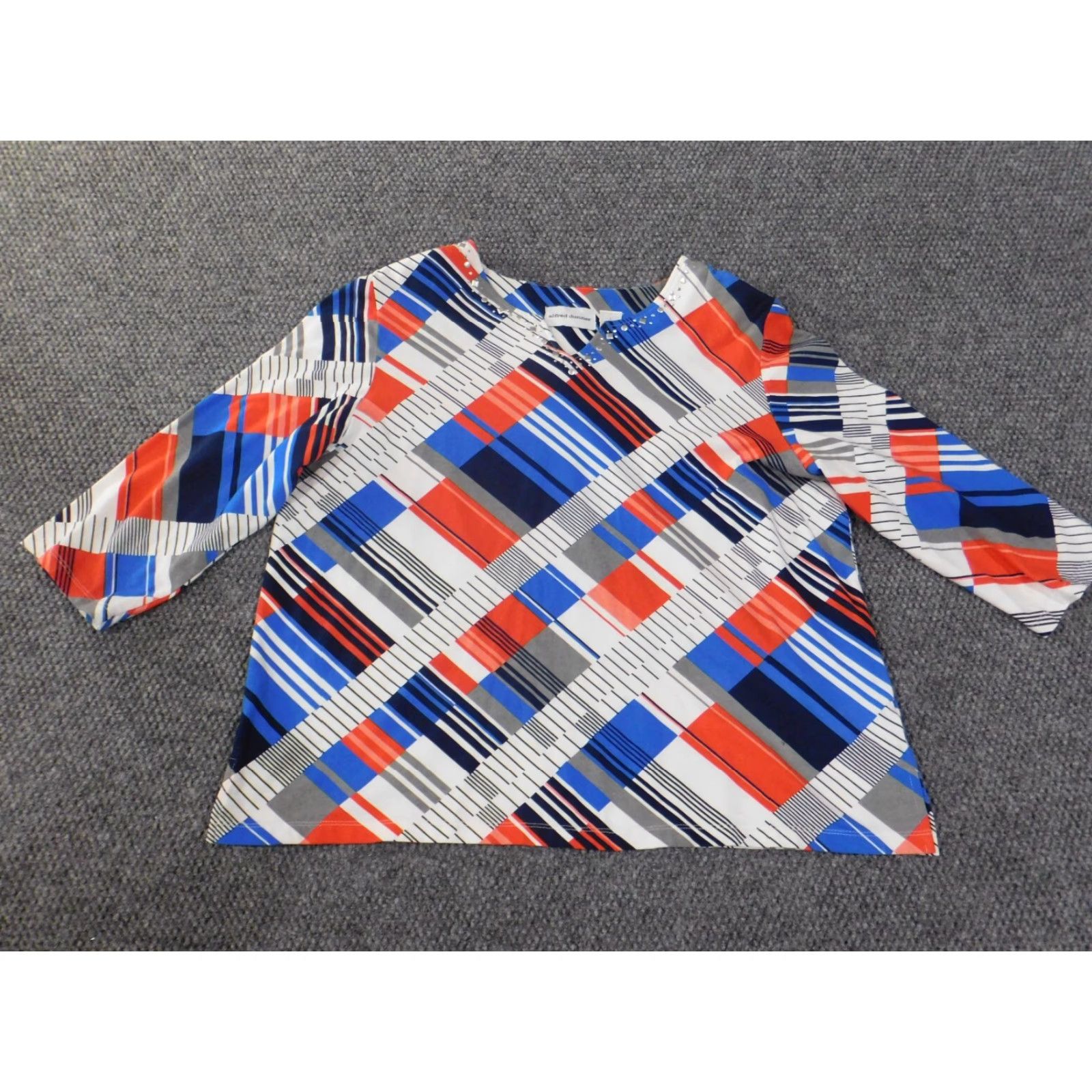 Vintage Alfred Dunner Geometric Blouse Shirt Womens L Blue Cotton Spandex Pullover Long Sleeve Round Neck Casual Stretch Regular Size L / US 10 / IT 46 - 4 Thumbnail