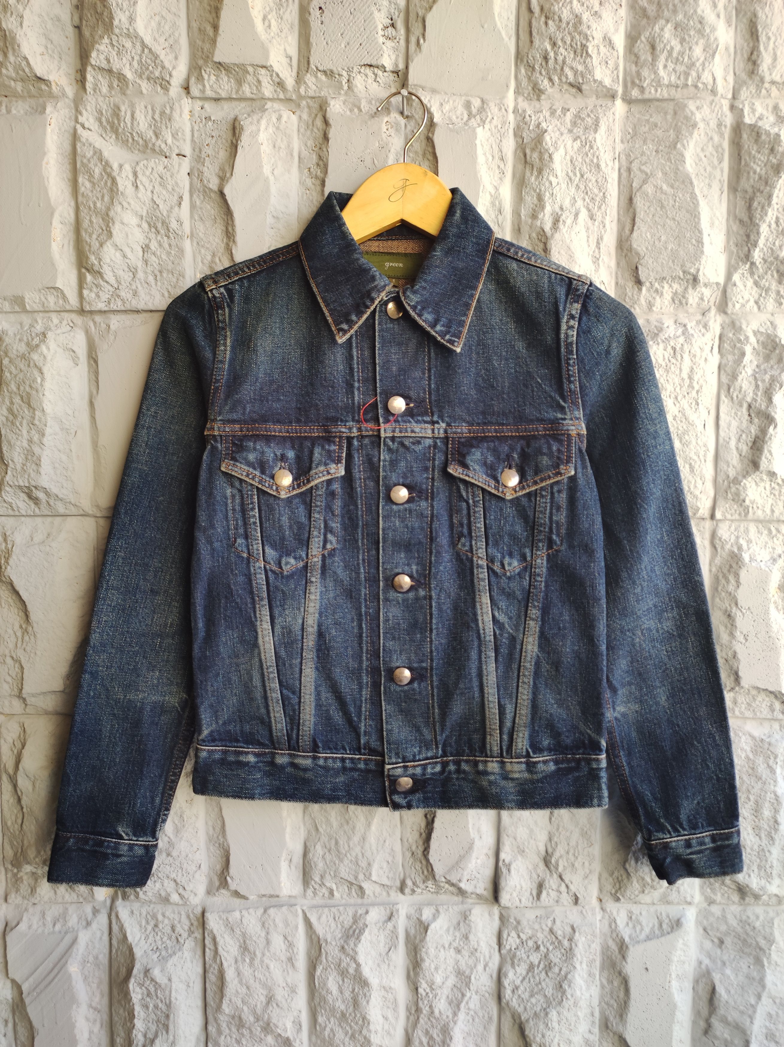 image of Designer Dopegreen Bowlesselvedge Denim Jacket in Indigo, Women's (Size Small)