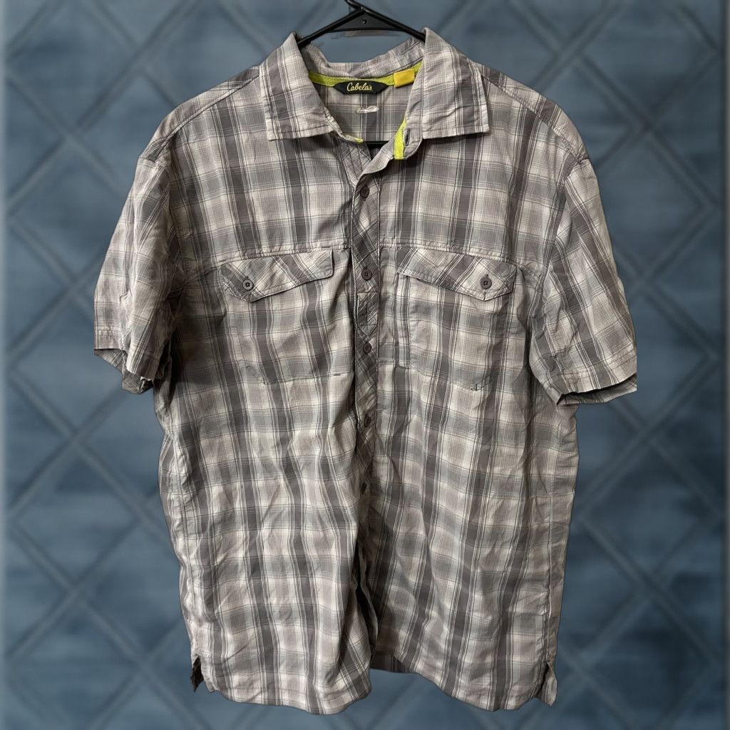 Vintage Cabelas Button-Up Shirt Men Short Sleeve Large Gray Plaid Pocket Casual Shirt Size US L / EU 52-54 / 3 - 1 Thumbnail