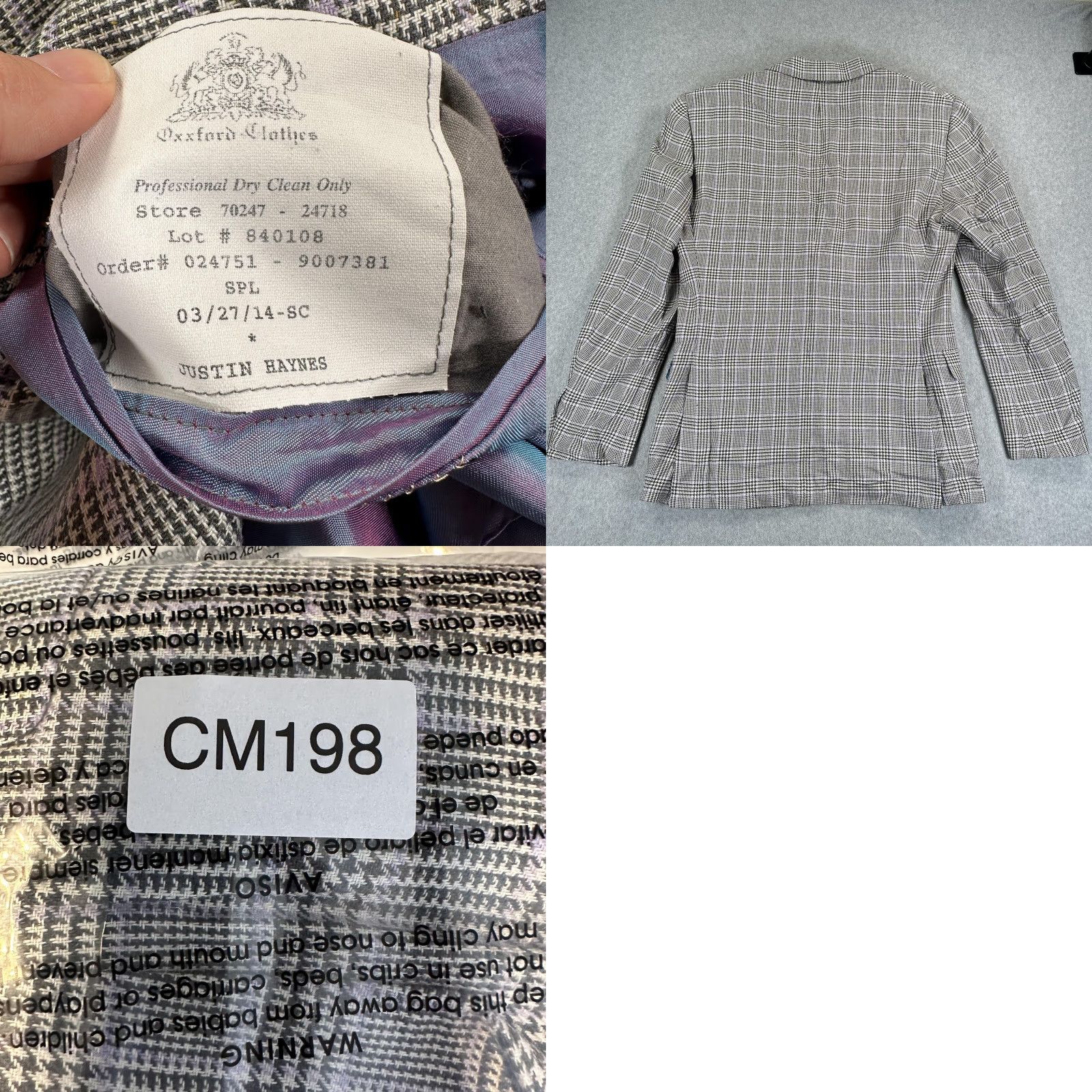 Vintage Oxford Clothes Sport Coat Mens 44 Regular Gray Plaid Classic Two-Button Single-Breasted Notch Lapel Inner Pockets Size US S / EU 44-46 / 1 - 9 Thumbnail