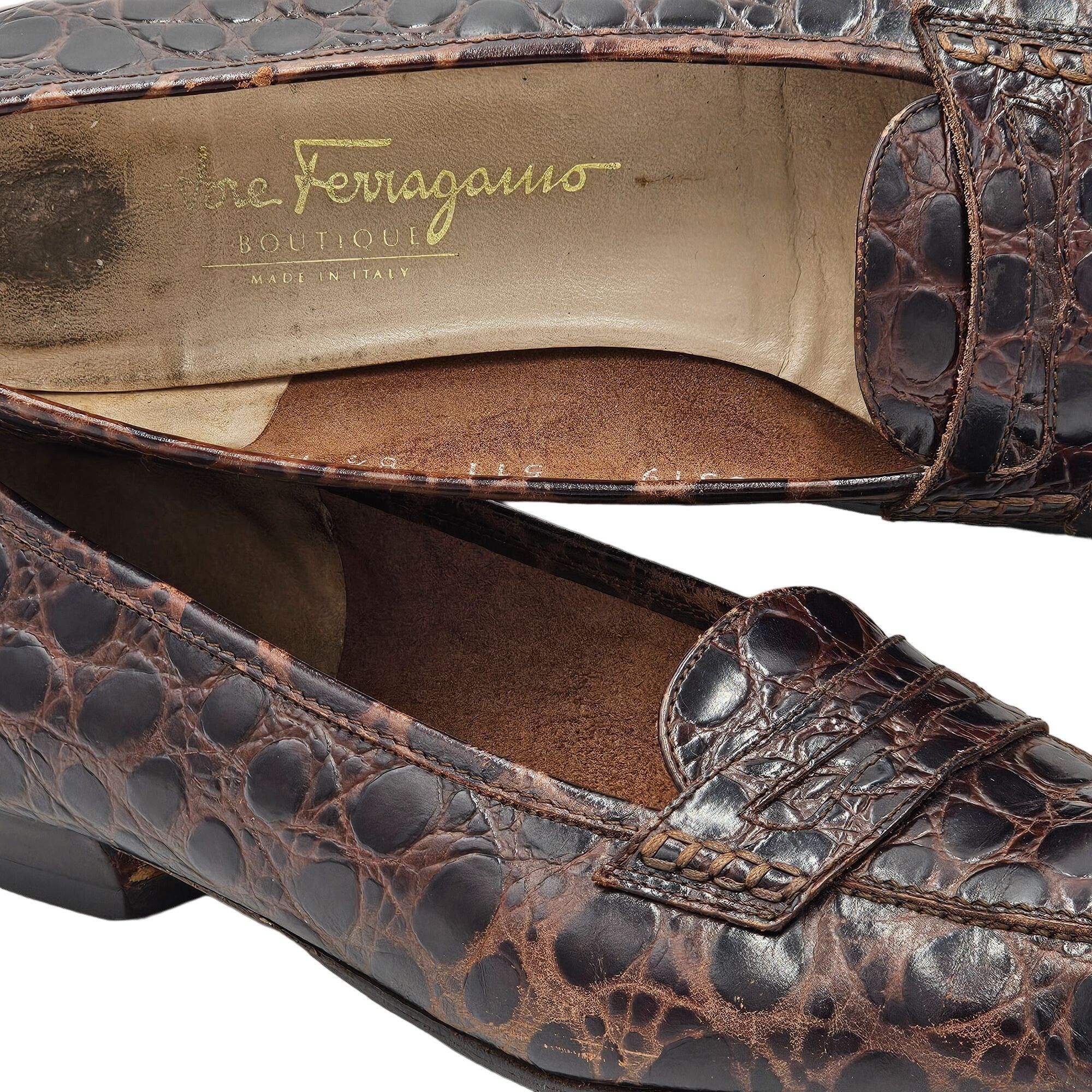 Salvatore Ferragamo Vintage Salvatore Ferragamo Italy Crocodile Alligator Emb. Size US 8.5 / IT 38.5 - 4 Thumbnail