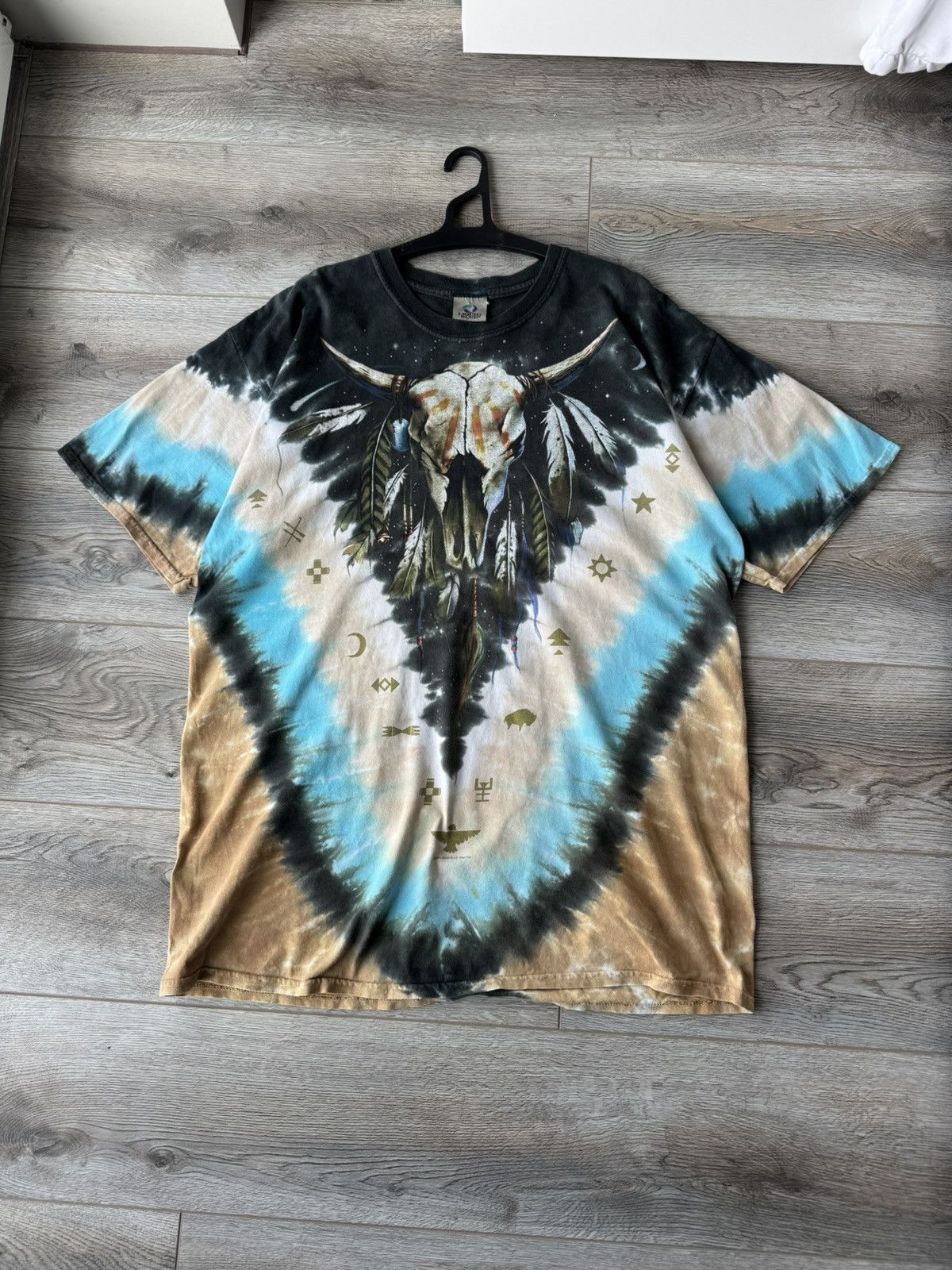 Vintage Liquid Blue 2003 Bison Skull Native Tie-Dye T-shirt