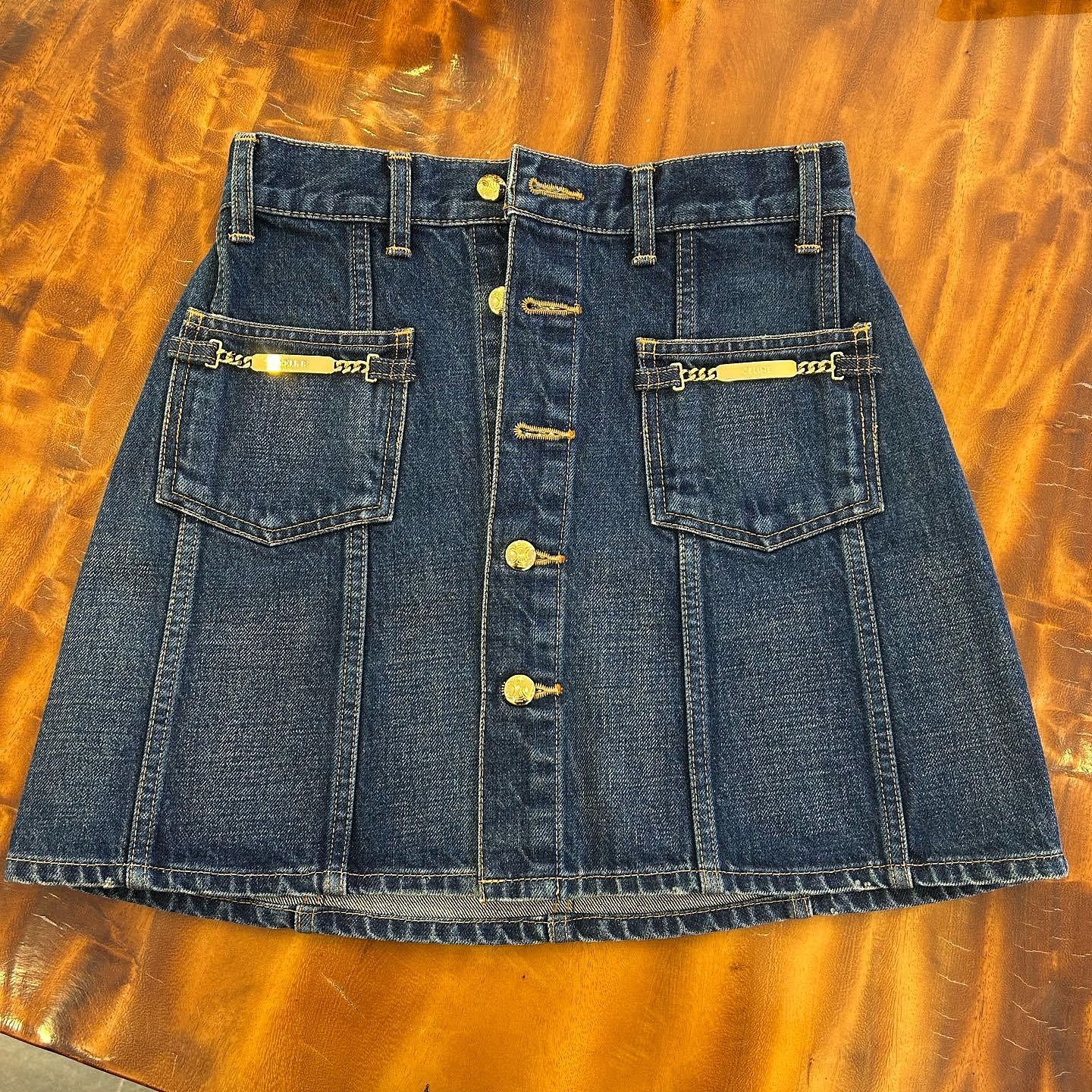 Celine Celine Logo Chain Denim Mini Skirt Size 26 Size 26" / US 2 / IT 38 - 1 Thumbnail