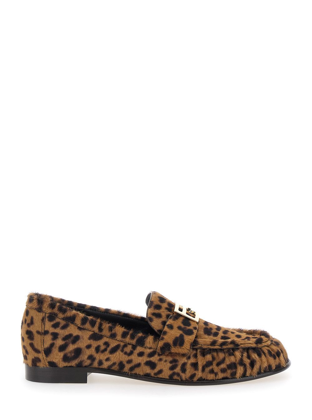 Fendi Brown Loafers with FF Plaque and Leopard Motif in Brushed Leather Woman Size US 10 / IT 40 - 1 Thumbnail
