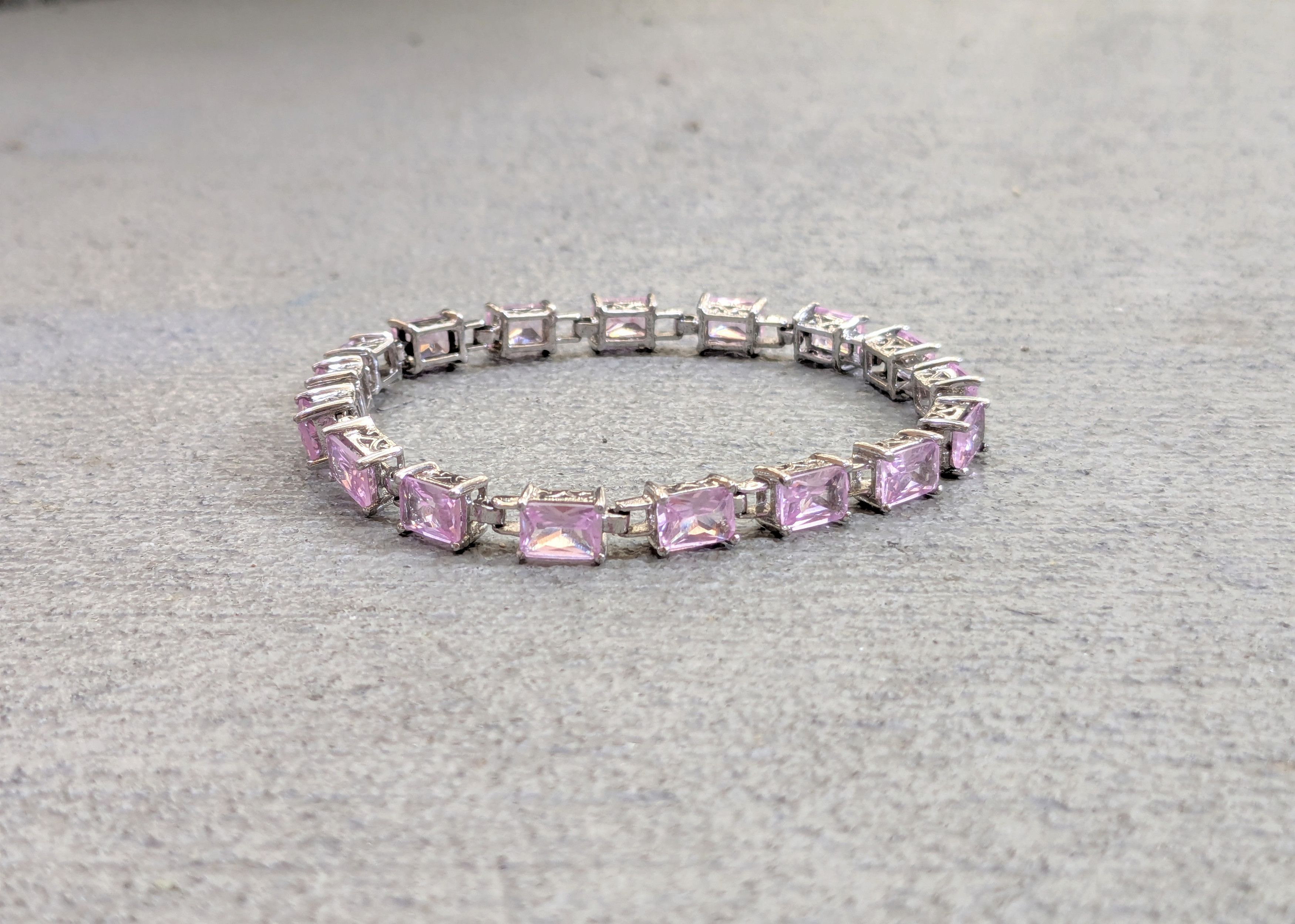 Jewelry x Sterling Silver Tennis Bracelet Pink Topaz Chain 7.75 in Grey, Men's