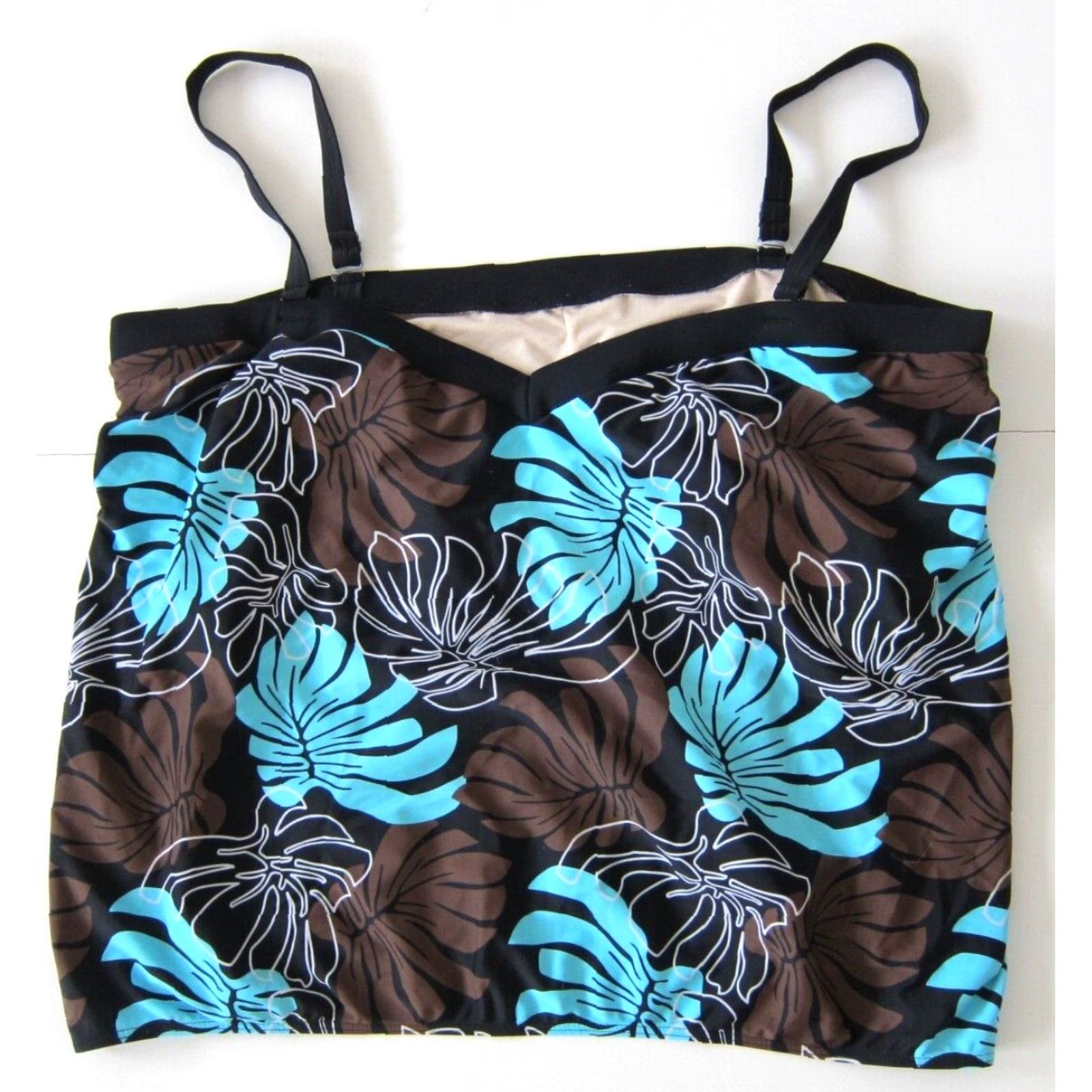 Silhouette VINTAGE Silhouette Tankini Swim Top Women UK 30 Black Brown Blue Floral Built In Bra Plus Size 30 Aloha Womens Size 4XL / US 24-26 - 7 Thumbnail