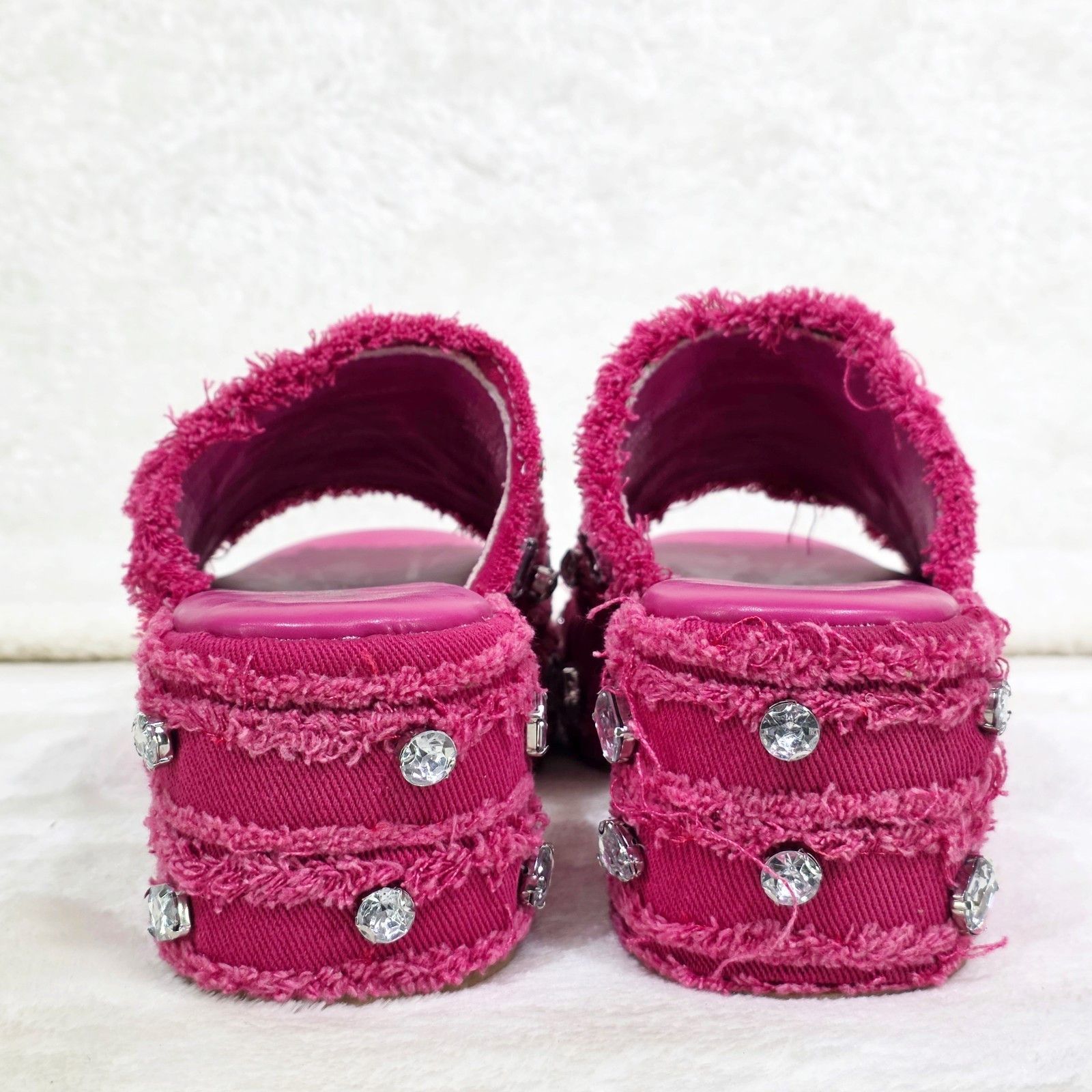 Other Hipster Denim Distressed Frayed Trim Rhinestone 2" Flatform Size US 6.5 / IT 36.5 - 4 Thumbnail
