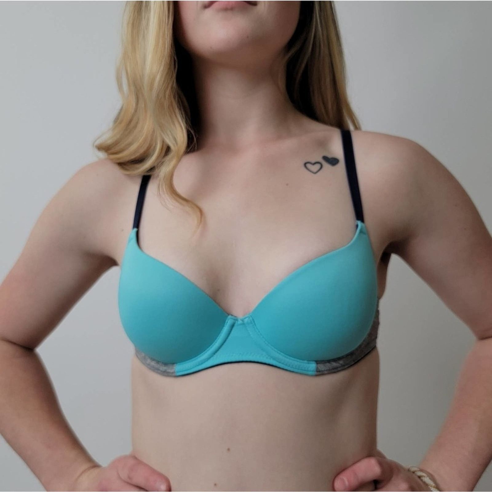 Pink Victoria's Secret PINK Push-up Top - Teal Blue, Heather Grey Size ONE SIZE - 3 Thumbnail