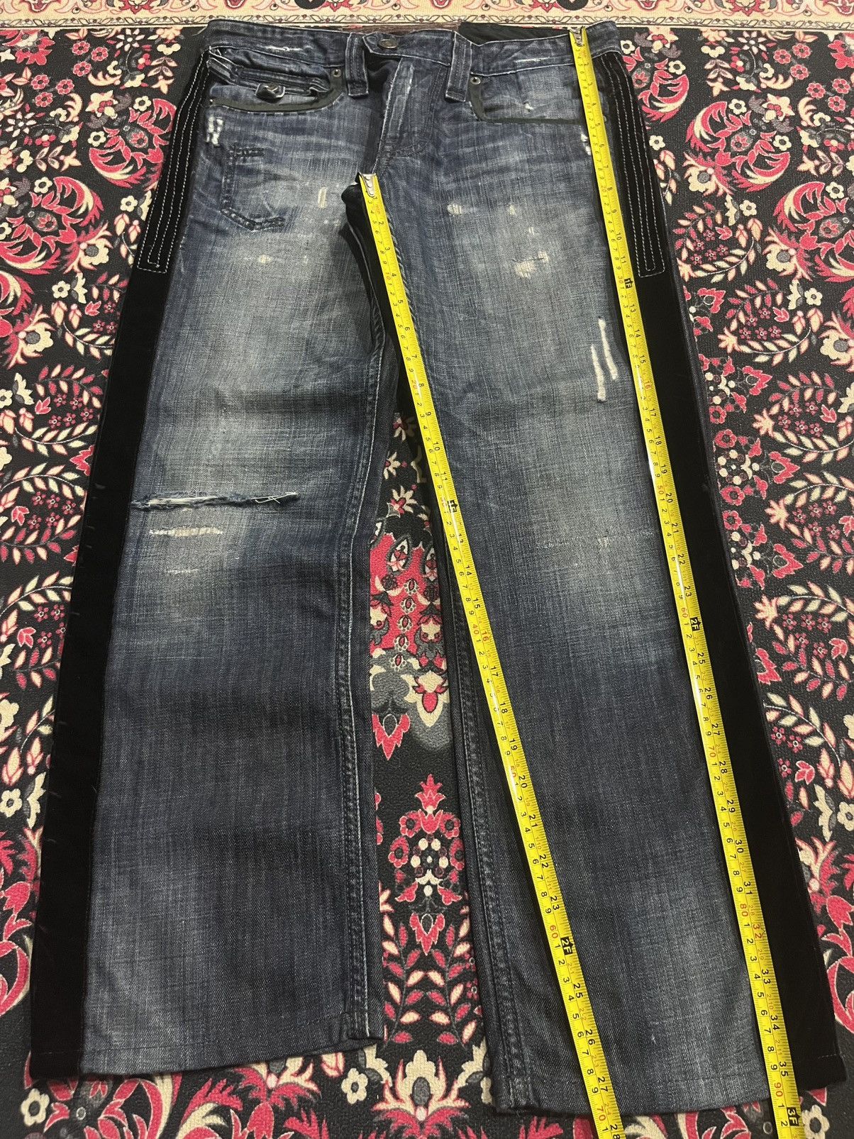 Ben Taverniti Unravel Project Vintage Ben Tavernity Velvet Side Panel Distressed Blue Jean Size US 28 / EU 44 - 11 Thumbnail