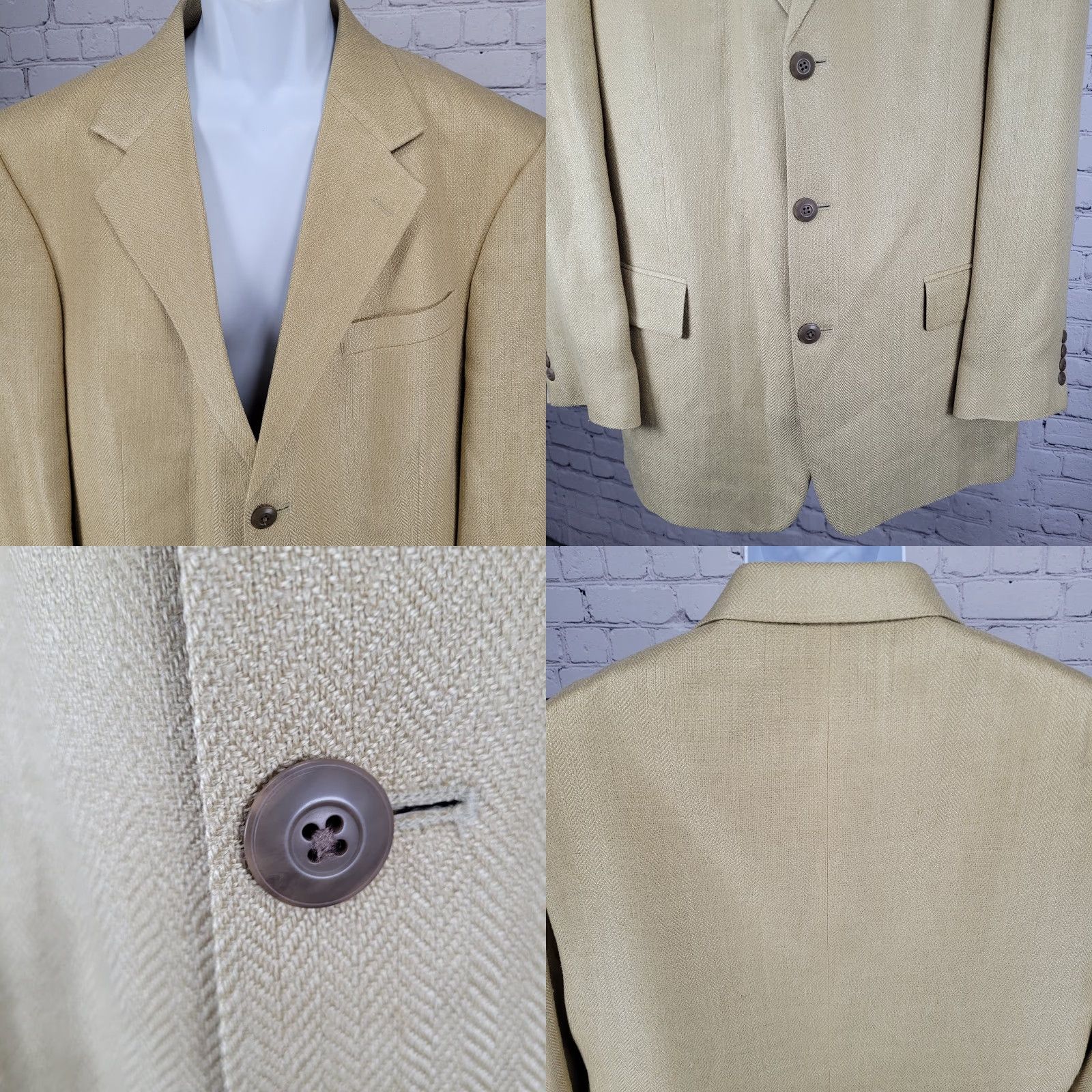 Vintage Bachrach Gold 100% Silk Herringbone 3 Button Notch Blazer Sport Coat 42L Men Shirt? Size 42R - 8 Thumbnail