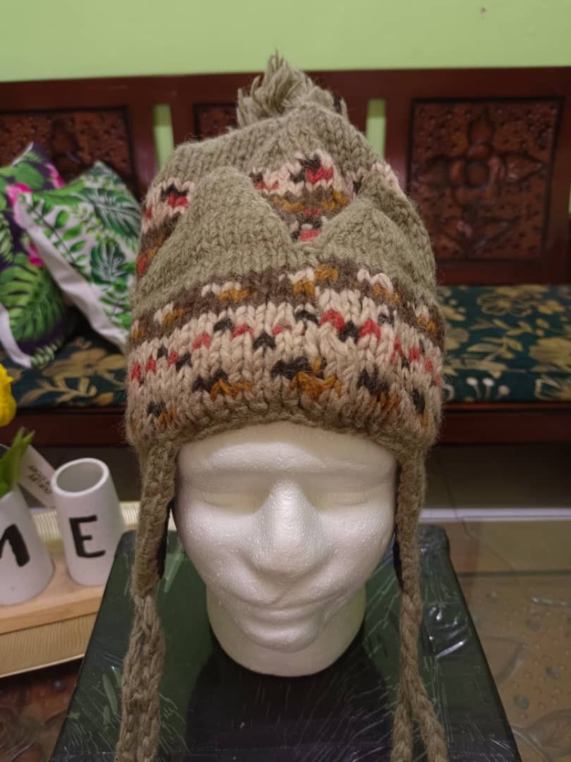 Vintage Hand Knit Navajo Style Beanie Earflat with Fur Size ONE SIZE - 2 Thumbnail