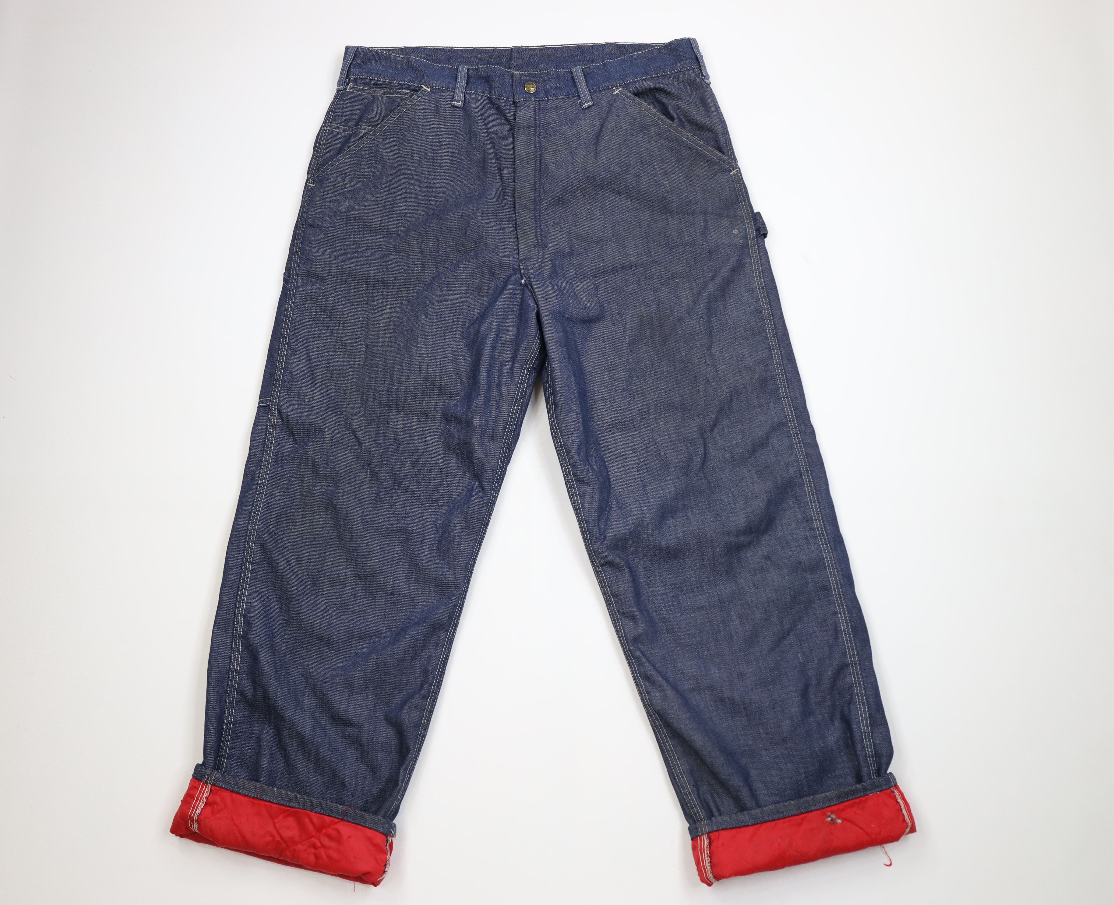 Vintage Vintage 60s 70s Streetwear Quilt Lined Wide Leg Jeans Size US 36 / EU 52 - 1 Thumbnail