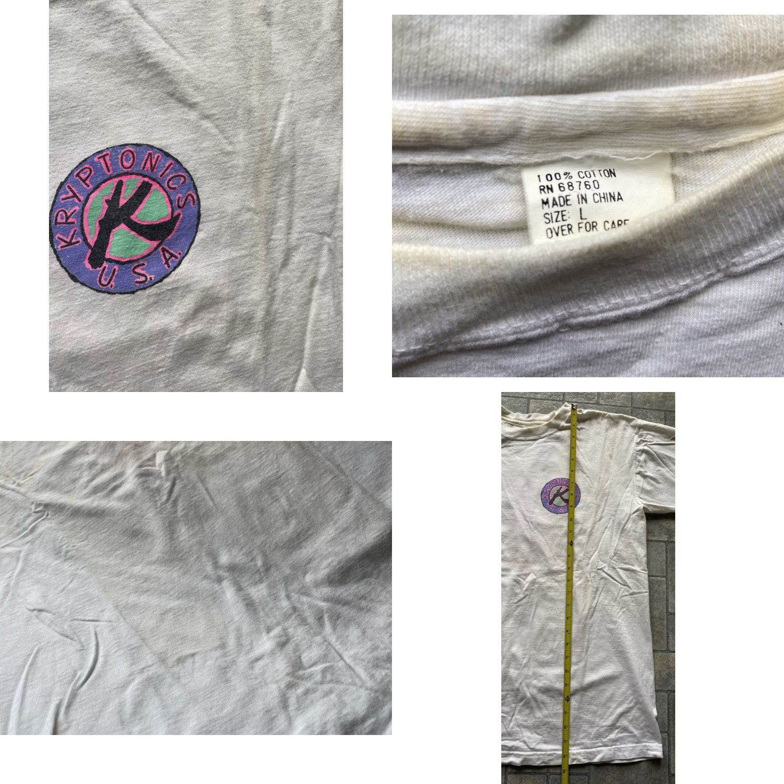 Vintage Kryptonics USA T Shirt Men L White Flaws Wear Logo Roller Hockey Logo Mens Size US L / EU 52-54 / 3 - 8 Thumbnail