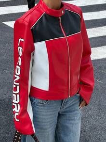 Other Women’s Red Cropped Racing Jacket | Black White Moto Style Size L / US 10 / IT 46 - 6 Thumbnail