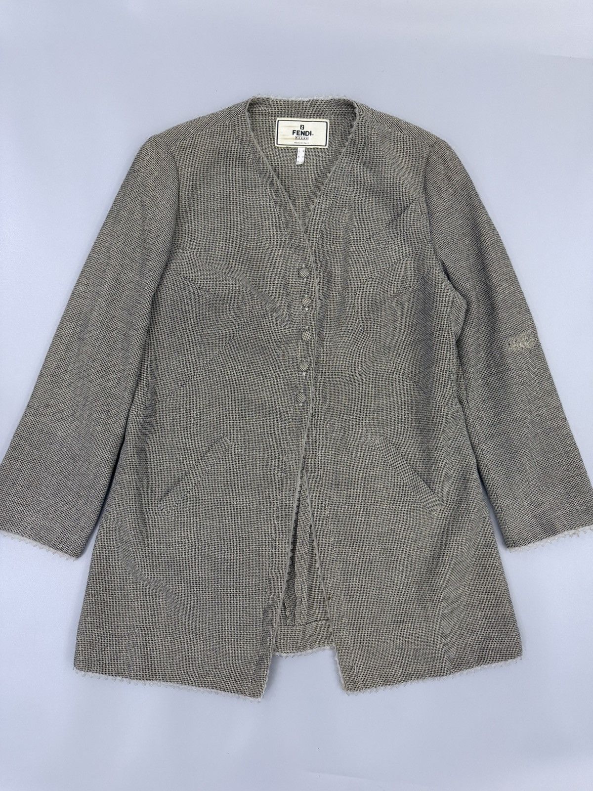 Fendi Vintage FENDI Micro Check Collarless Pure Virgin Wool Jacket Size S / US 4 / IT 40 - 1 Thumbnail