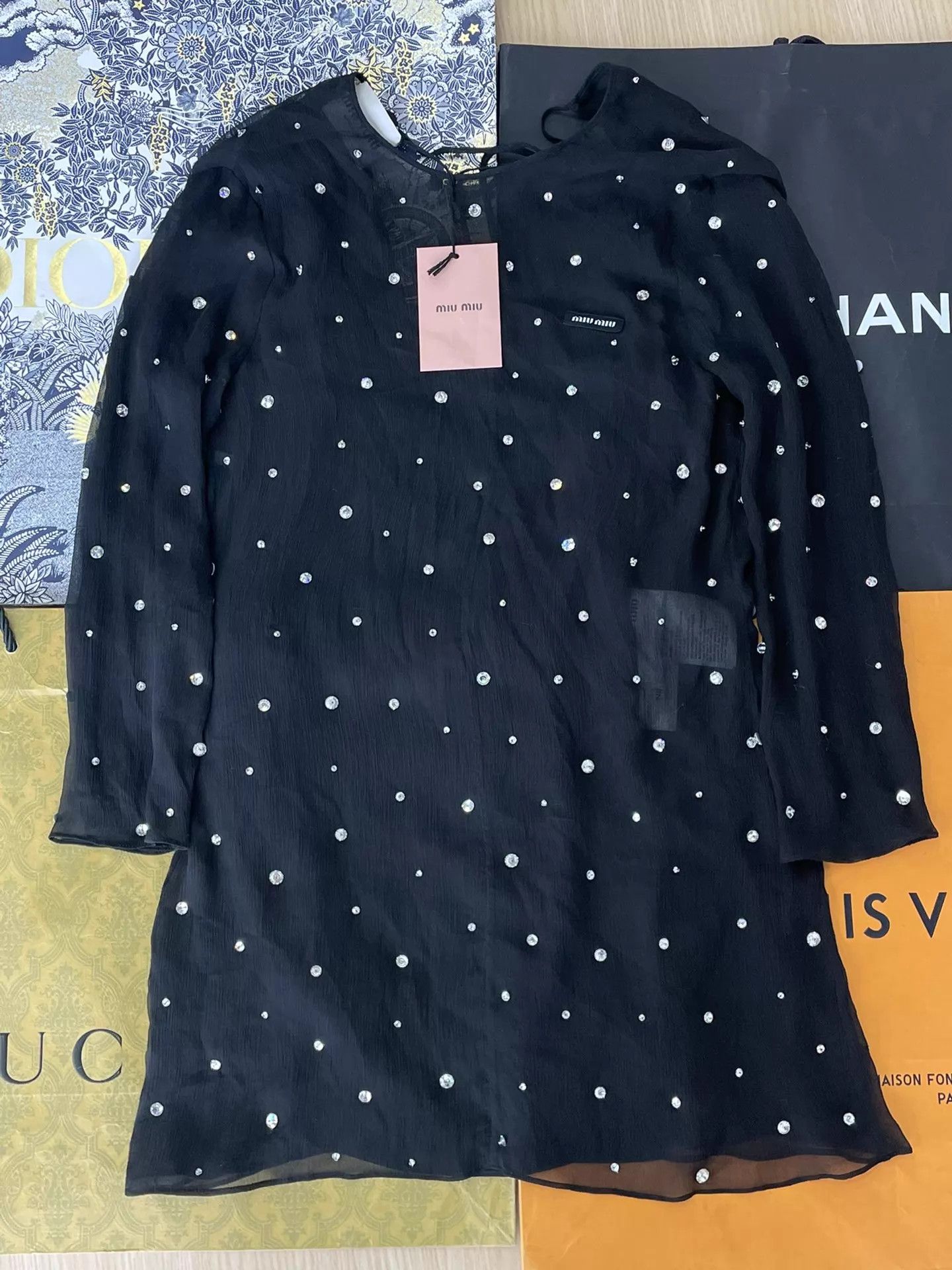 Miu Miu MIU MIU Black Full-Diamond Two-Piece Dress Women's 40 Size S / US 4 / IT 40 - 1 Thumbnail