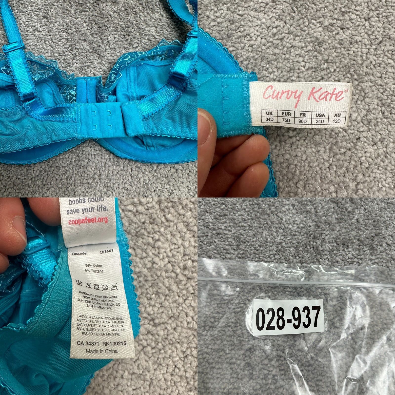 Vintage Curvy Kate Unpadded Underwired Lace Bow Bra Womens 34D Blue Adjustable Strap Size ONE SIZE - 8 Thumbnail