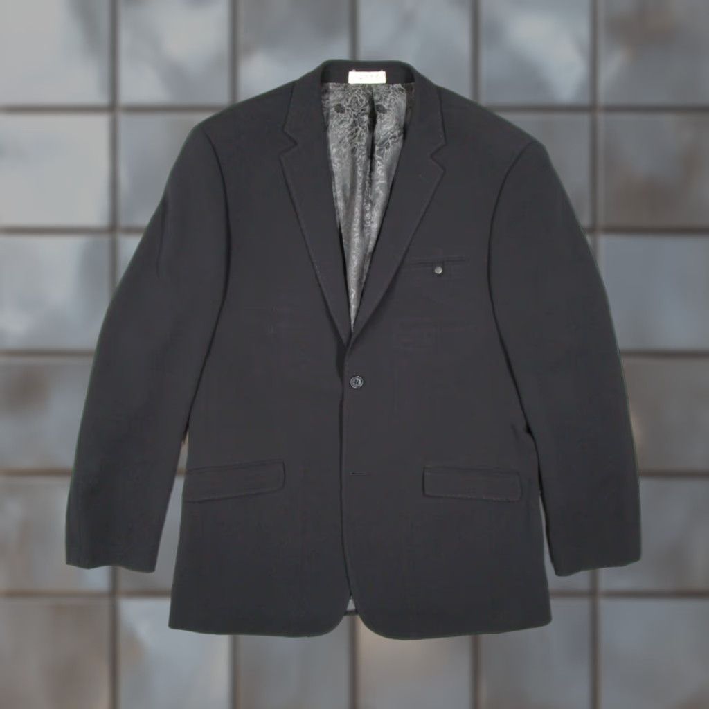 Vintage Haupt Germany Blazer Mens 2 Button Jacket Black Polyester Blend Notch Lapel Regular Single-Breasted 42/XL Size 42R - 1 Thumbnail