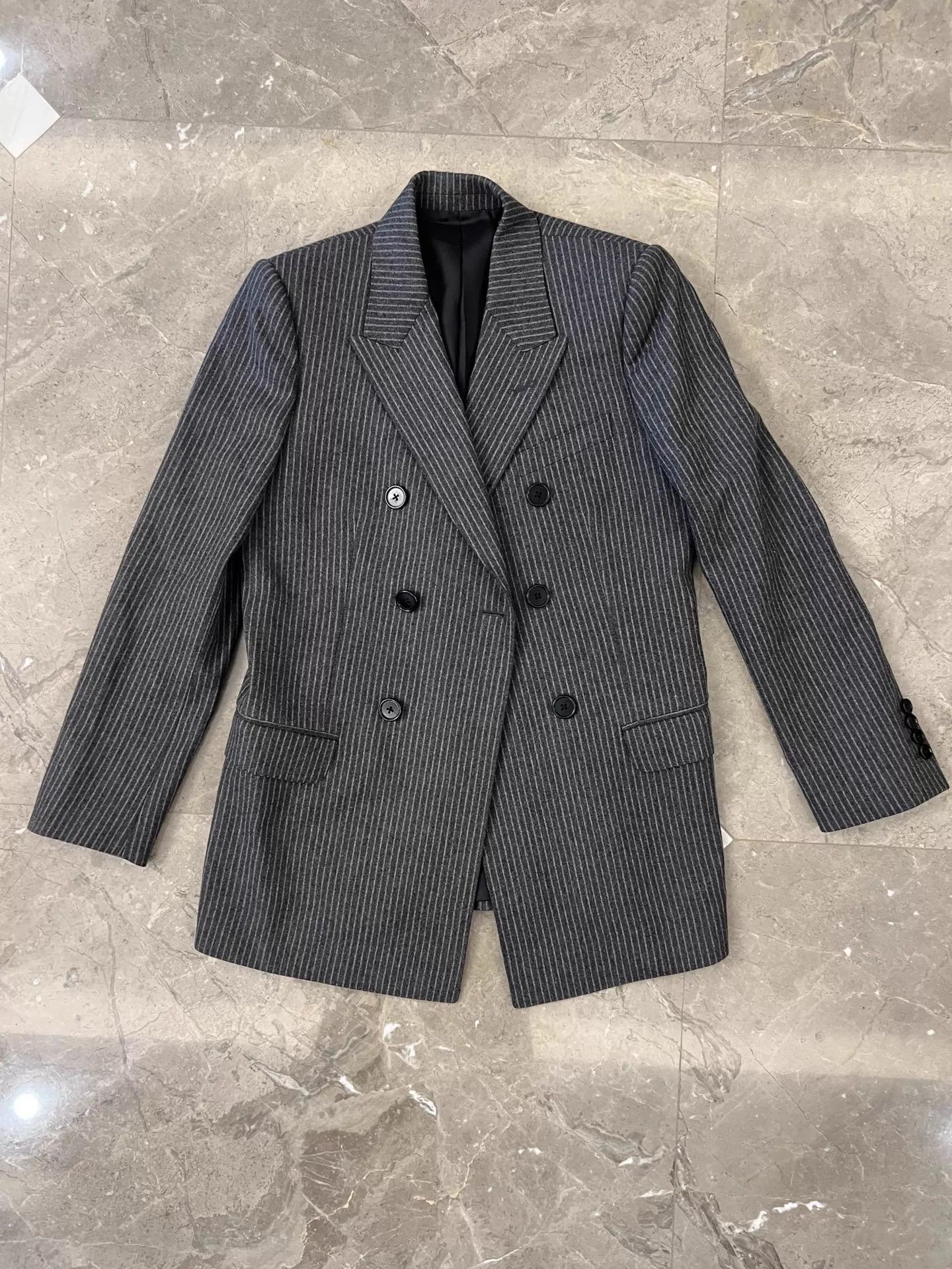Celine Celine Hedi Slimane 22SS Gray Stripe Wool Blazer 36 Size XS / US 0-2 / IT 36-38 - 1 Thumbnail