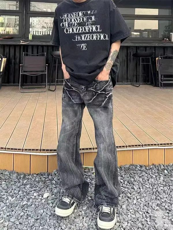 Japanese Brand Vintage Street Washed Faded Stripe Micro Flare Black Jeans Size US 31 - 3 Thumbnail