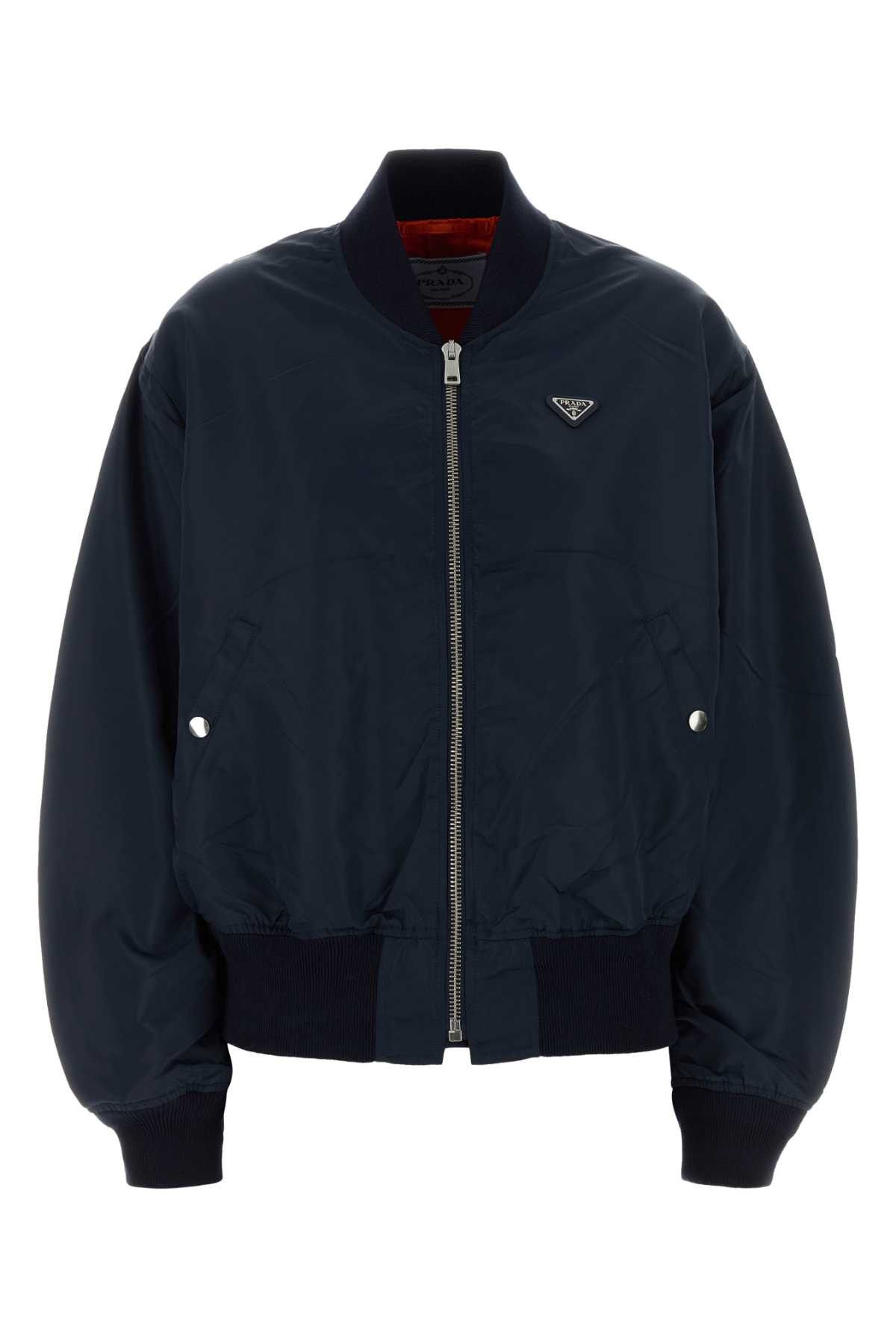 Prada Dark Blue Twill Bomber Jacket Size S / US 4 / IT 40 - 1 Thumbnail