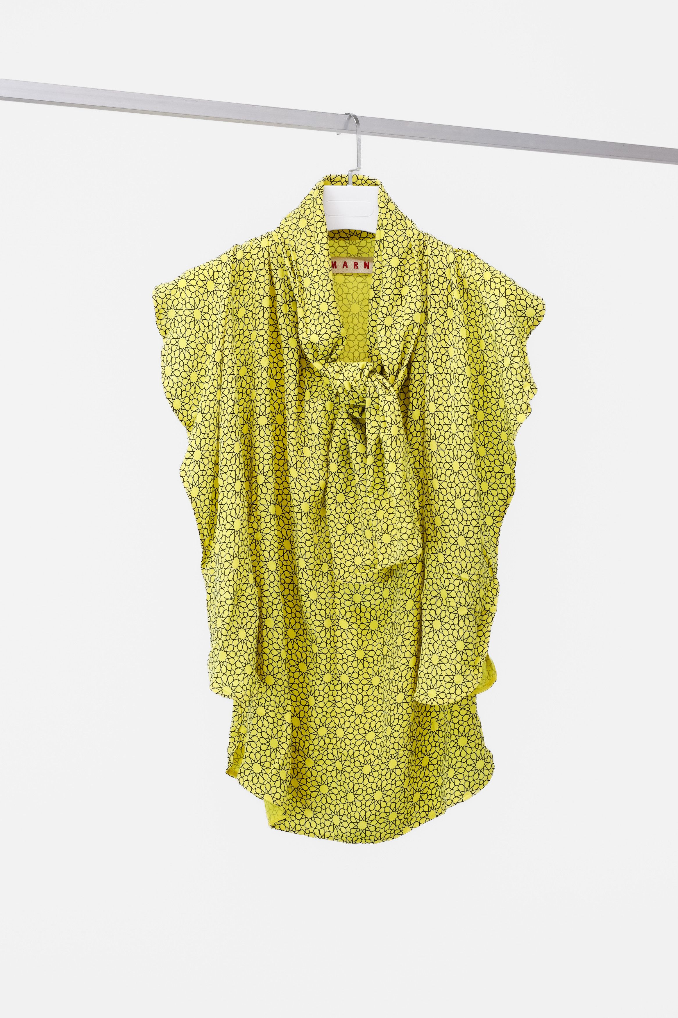 Marni Geometric Tie Neck Ruffle Blouse
