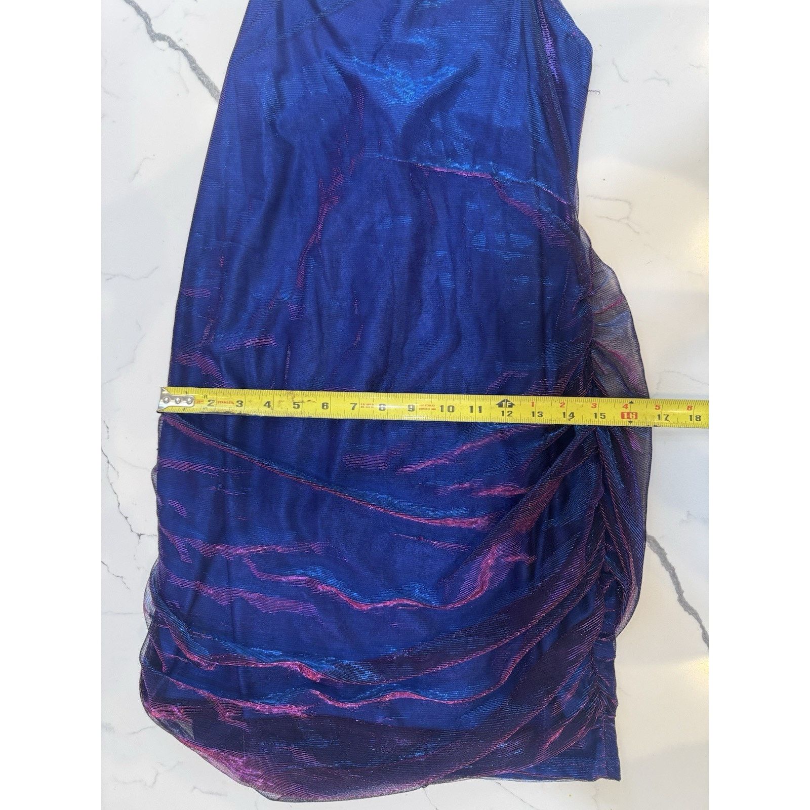 Shein SHEIN XL Iridescent Color Shift Mesh Ruched Mini Dress Blue Size XL / US 12-14 / IT 48-50 - 7 Thumbnail