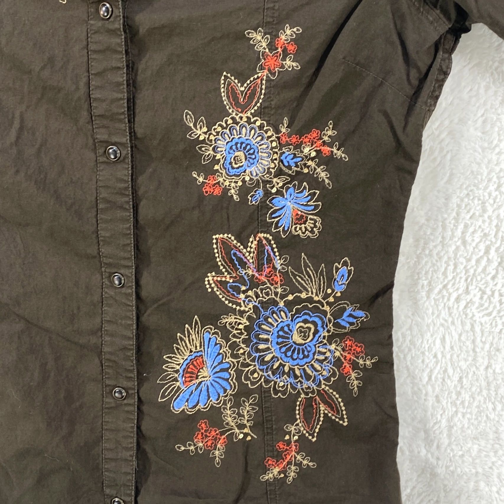Ariat VINTAGE Ariat Womens Medium Western Cowgirl Shirt Embroidered Flowers Pearl Snap Brown Size M / US 6-8 / IT 42-44 - 4 Thumbnail