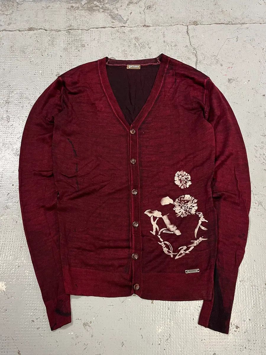 John Galliano John Galliano Floral Wool Bordeaux Cardigan Size M / US 6-8 / IT 42-44 - 1 Thumbnail