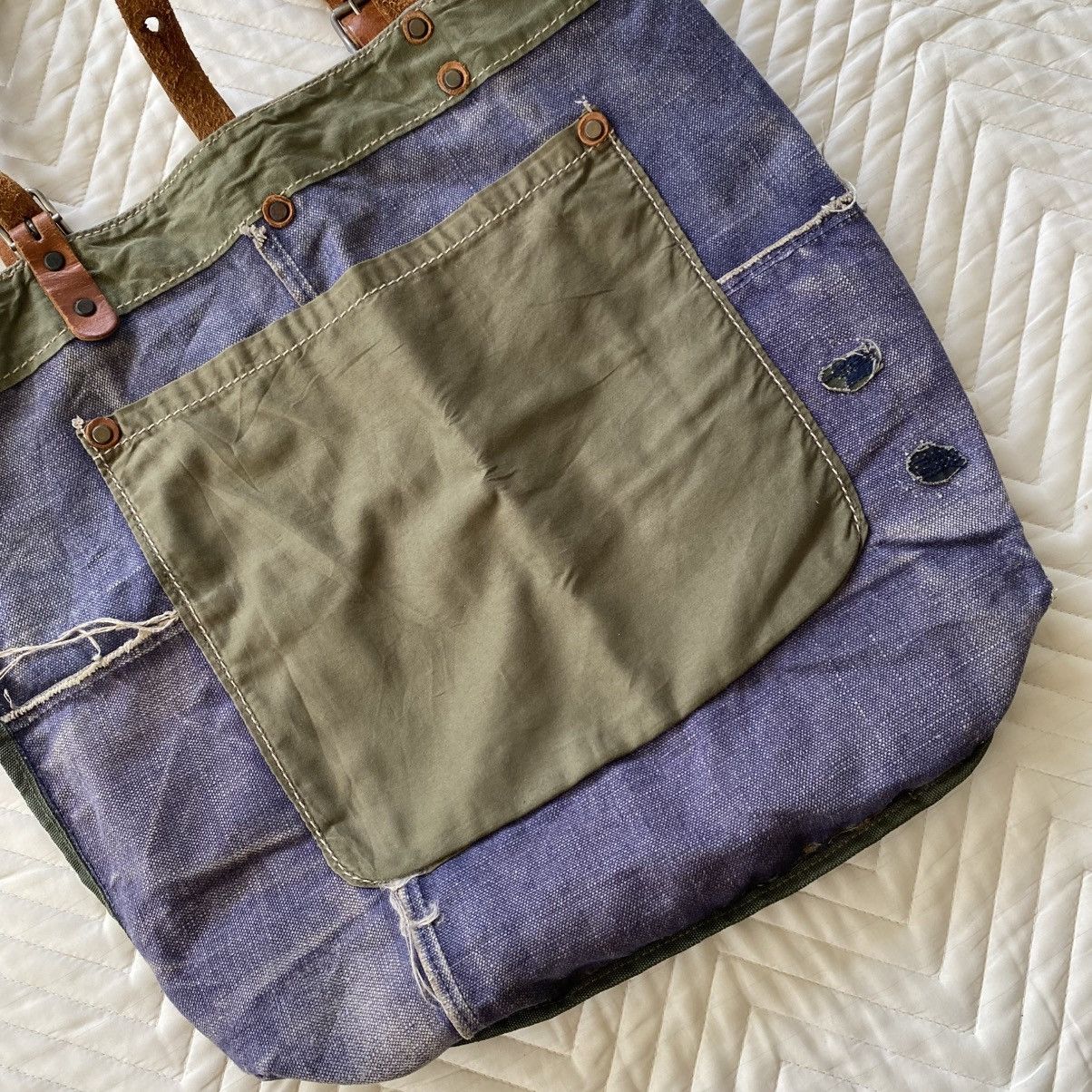 Japanese Brand Custom Made Denim Tote Bag– Vintage Patina Look Size ONE SIZE - 8 Thumbnail