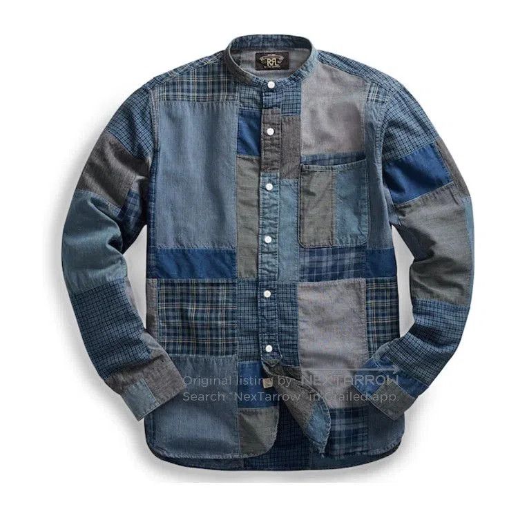 RRL Ralph Lauren RRL Indigo Patchwork Henry Shirt. Size US M / EU 48-50 / 2 - 1 Thumbnail