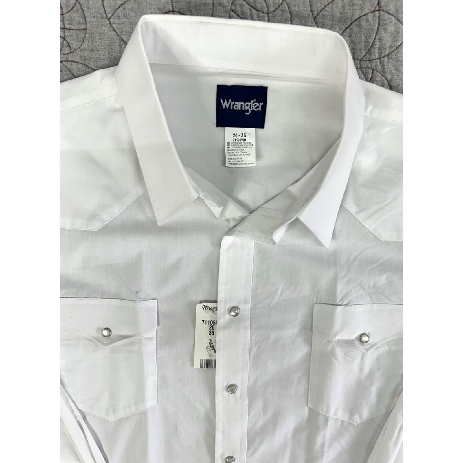 Wrangler WRANGLER Western Shirt Long Sleeve Pearl Snap Solid White Broadcloth 20/35 Mens Size US XXL / EU 58 / 5 - 4 Thumbnail