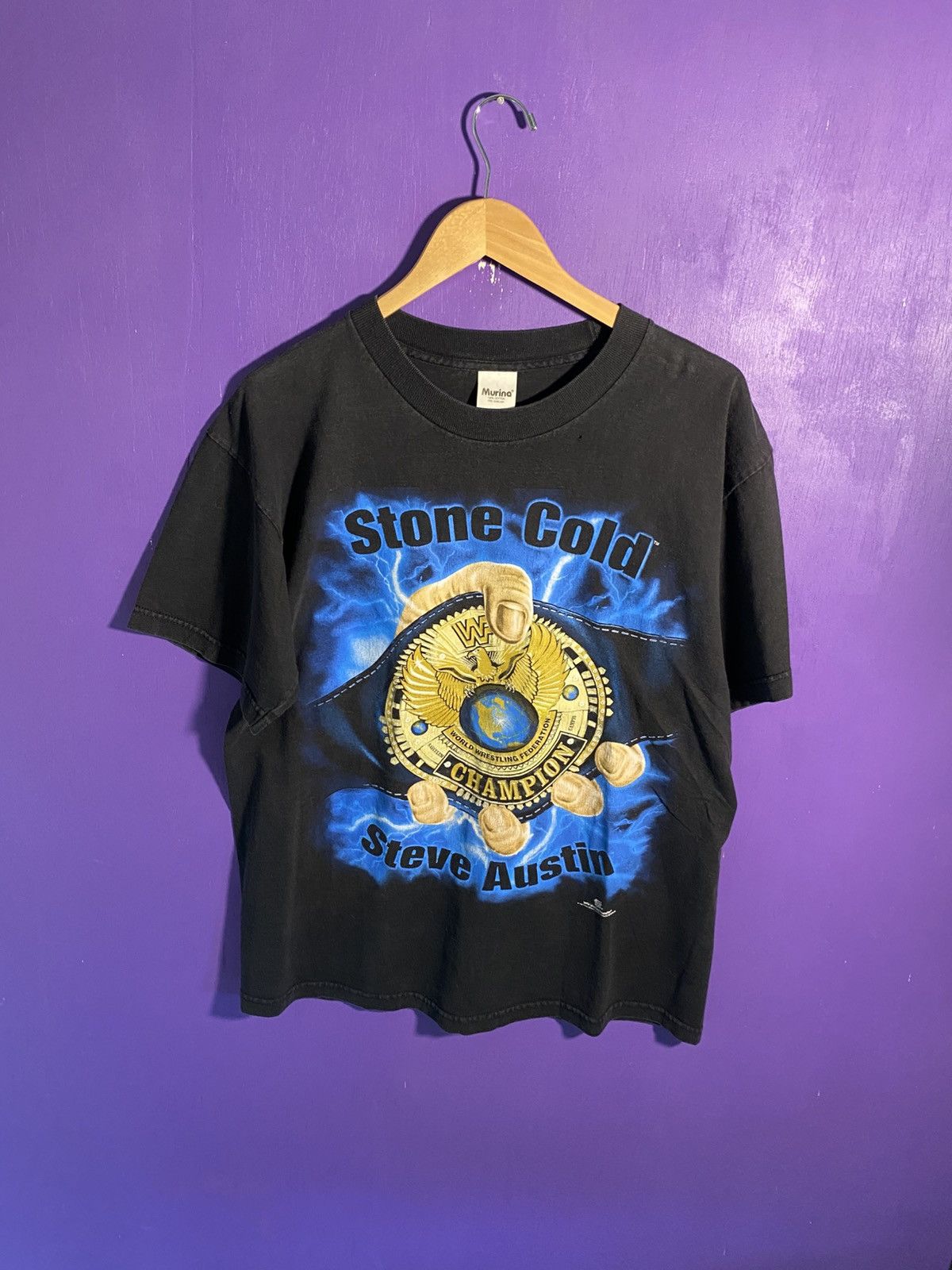WWF Vintage 90s WWF Stone cold champions belt t-shirt Size US L / EU 52-54 / 3 - 1 Thumbnail