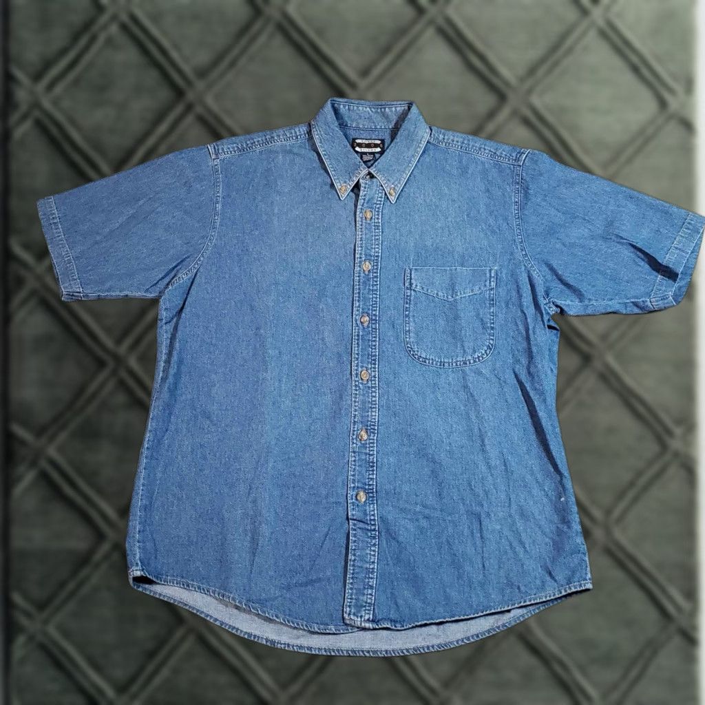 Vintage VINTAGE Three Rivers Denim Shirt Mens Large Blue Short Sleeve Shirt Size US L / EU 52-54 / 3 - 1 Thumbnail