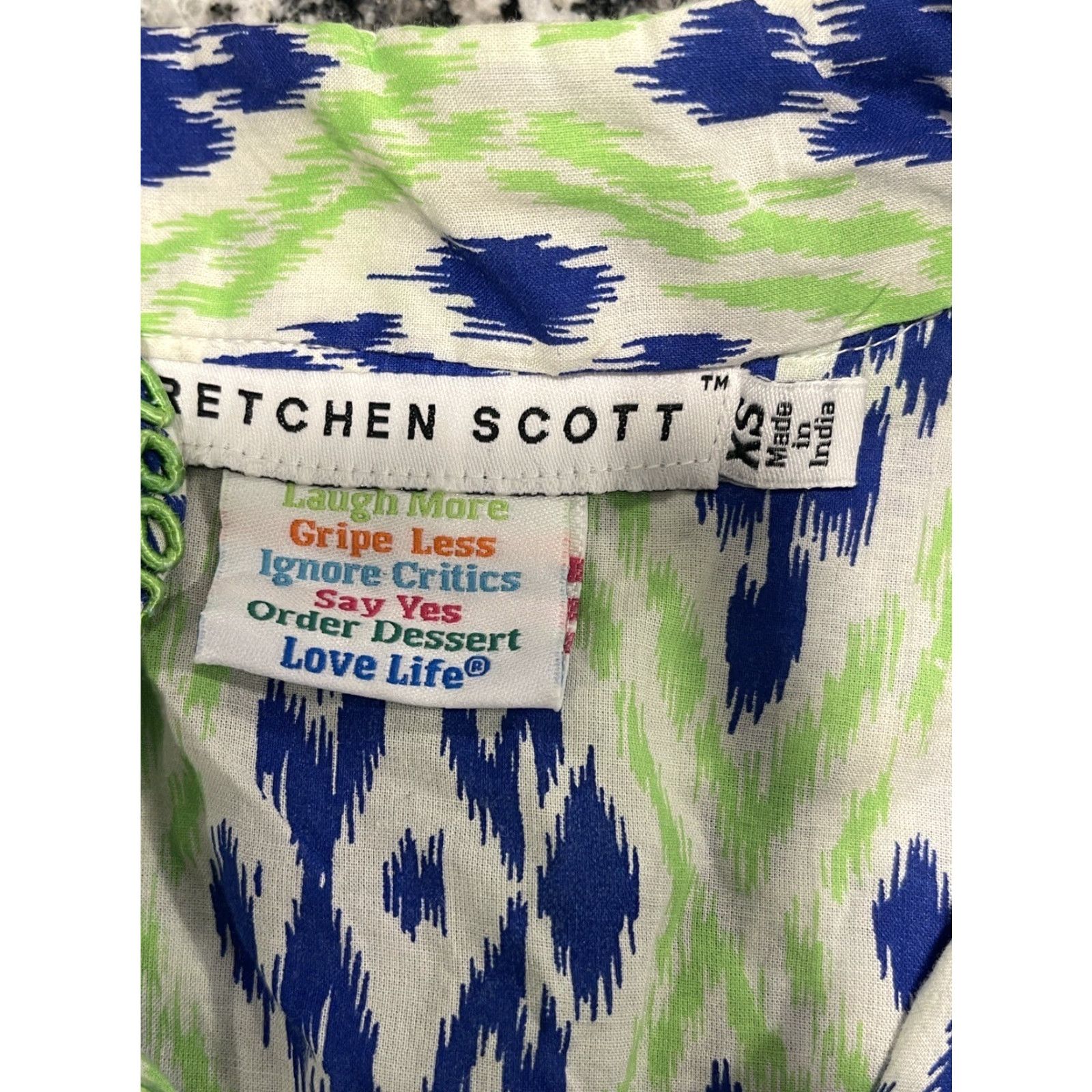 Vintage Gretchen Scott Ikat Dori Dress Embroidered Knee Length Womens XS Green/Blue - Flawless? (But must not introduce new info) Size XS / US 0-2 / IT 36-38 - 6 Thumbnail