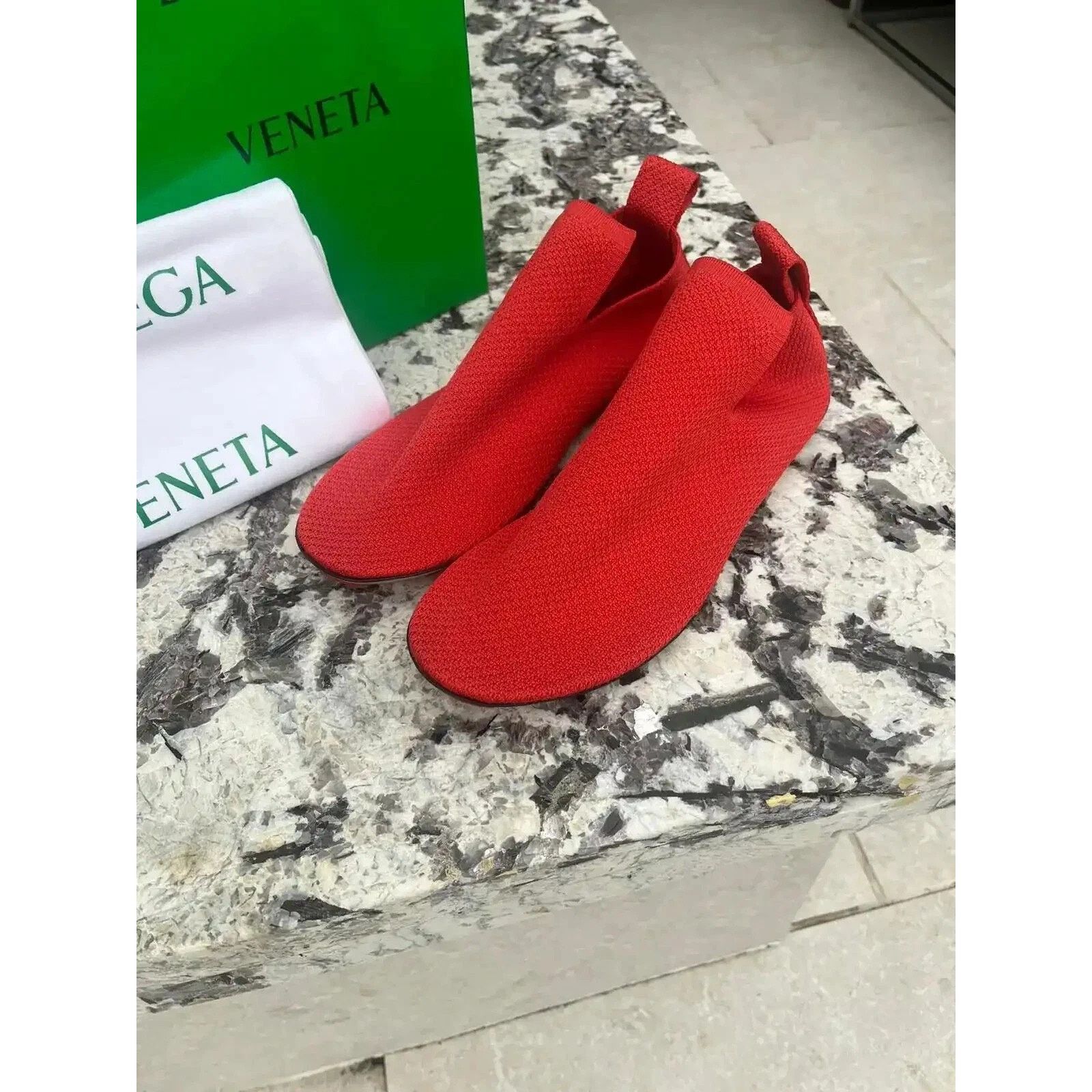 Bottega Veneta o1rshd1 Lattice Slipper Tech Knit Stretch Shoes Bright Red Size US 11 / EU 44 - 7 Thumbnail