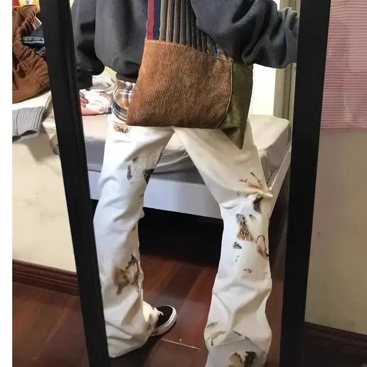 Japanese Brand Retro graffiti lace straight leg loose jeans Size US 32 / EU 48 - 3 Thumbnail