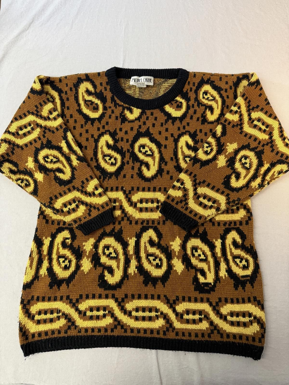 Designer Vintage 90s Paisley Sweater Michael Carrie Brown & Gold - M Size M / US 6-8 / IT 42-44 - 1 Thumbnail